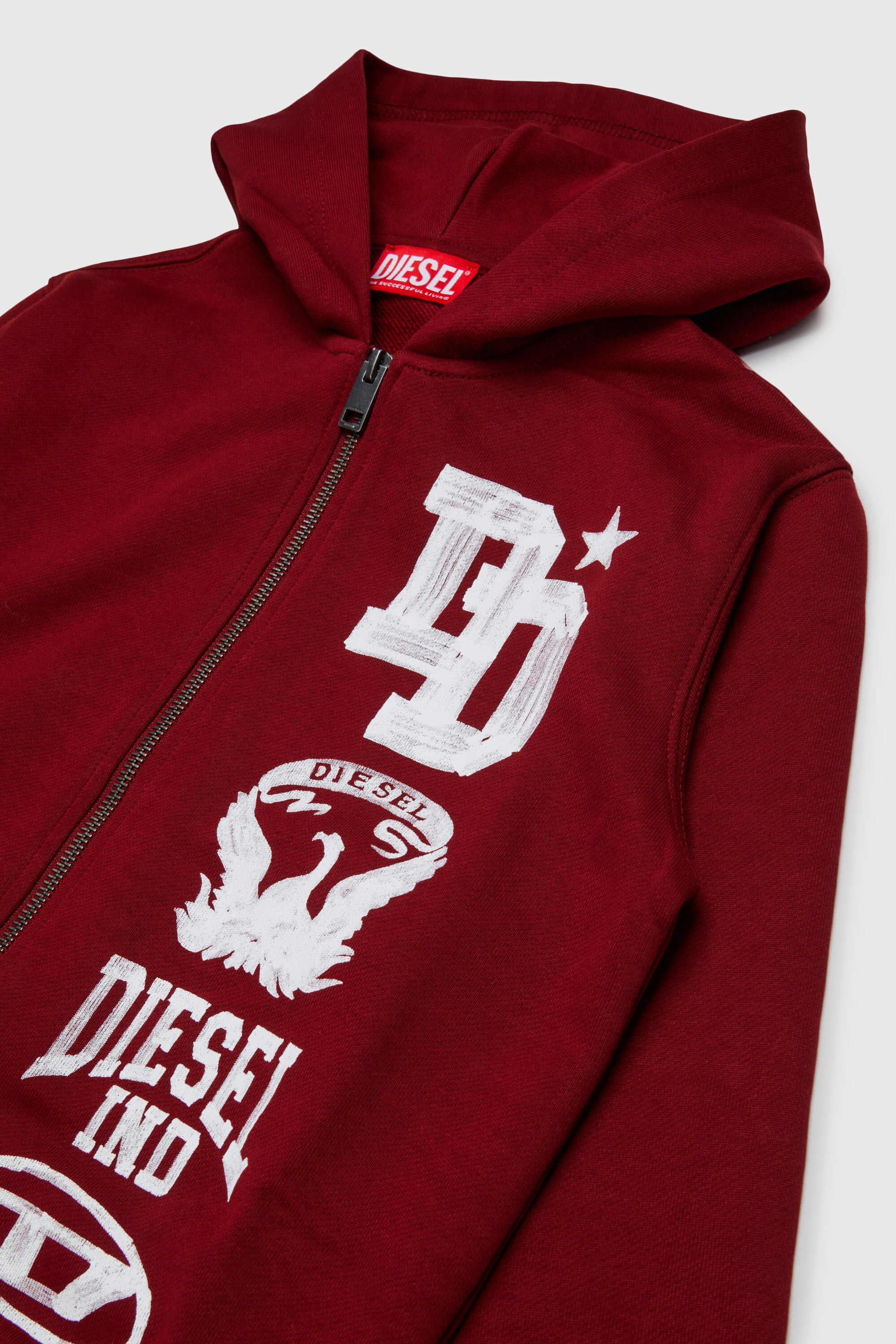 Diesel - SBANDHOOD OVER, Man's Zip-up hoodie with paint-effect logo prints in Red - 3