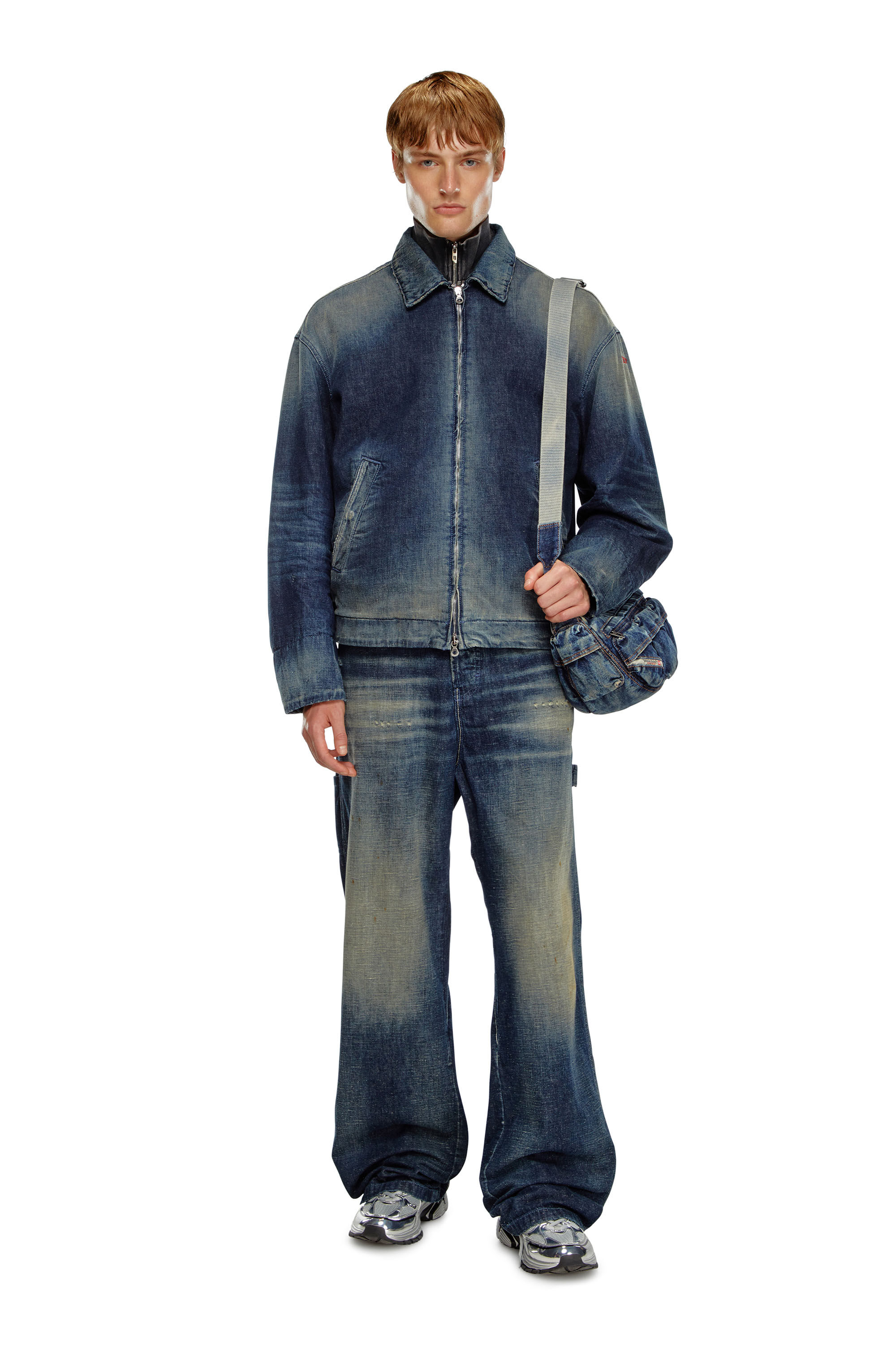 Diesel - D-STACK, Man's Padded jacket in utility-style denim in Dark Blue - 1