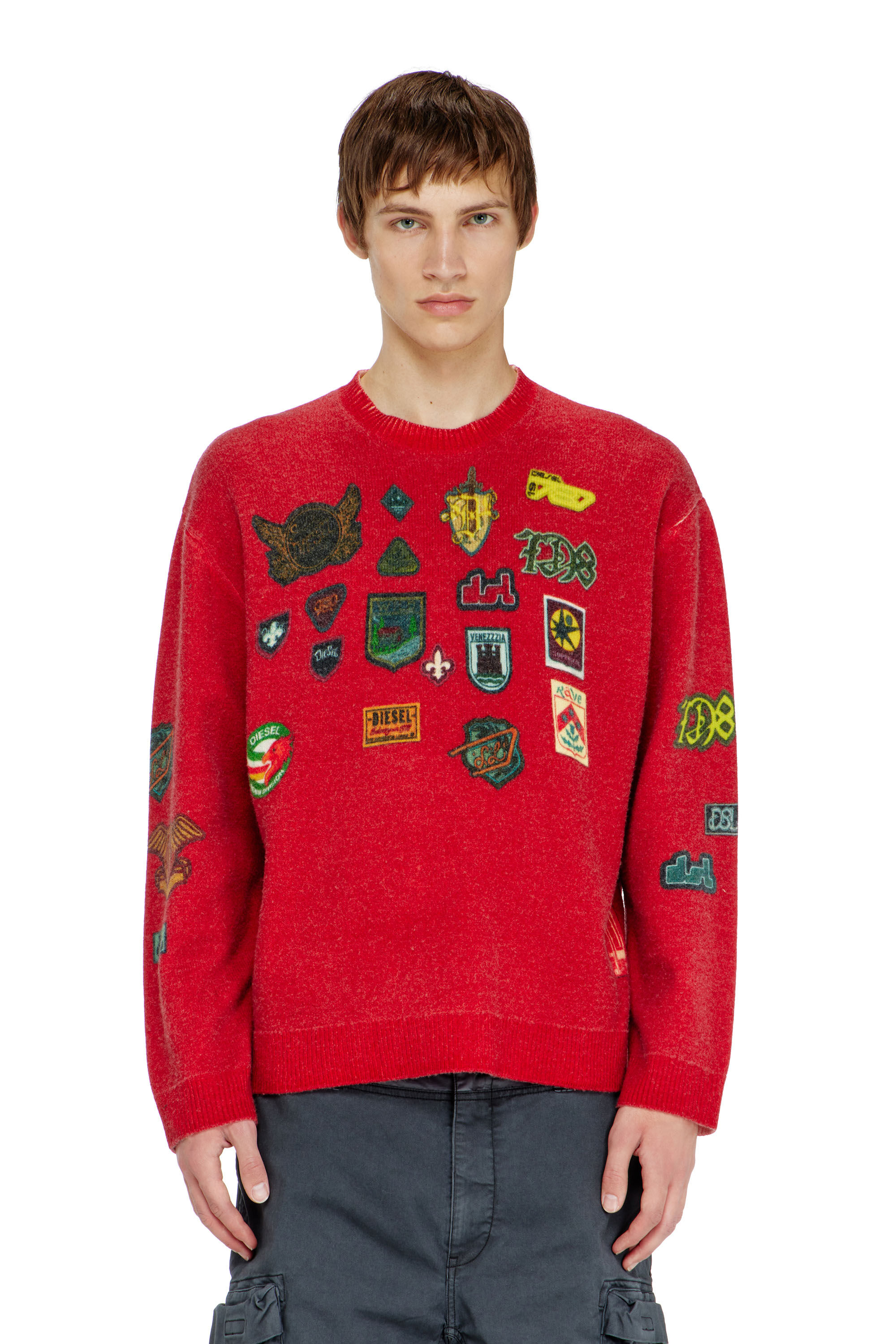 Diesel - K-PATCY, Man's Wool jumper with printed patches in Red - 5