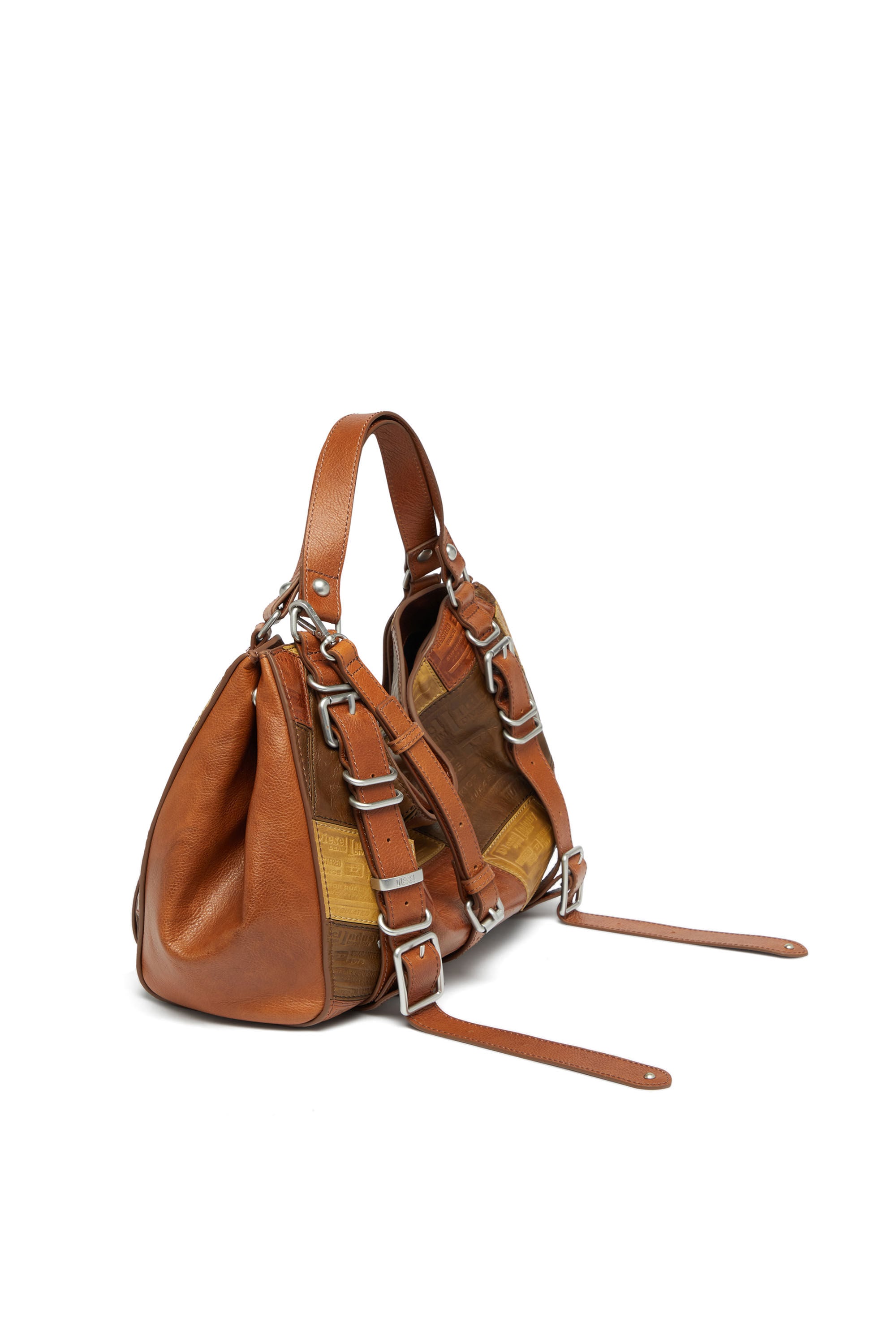 Diesel - D-ONE TOPHANDLE M, Unisex's D-One-Medium top-handle bag in patchwork leather in Brown - 5