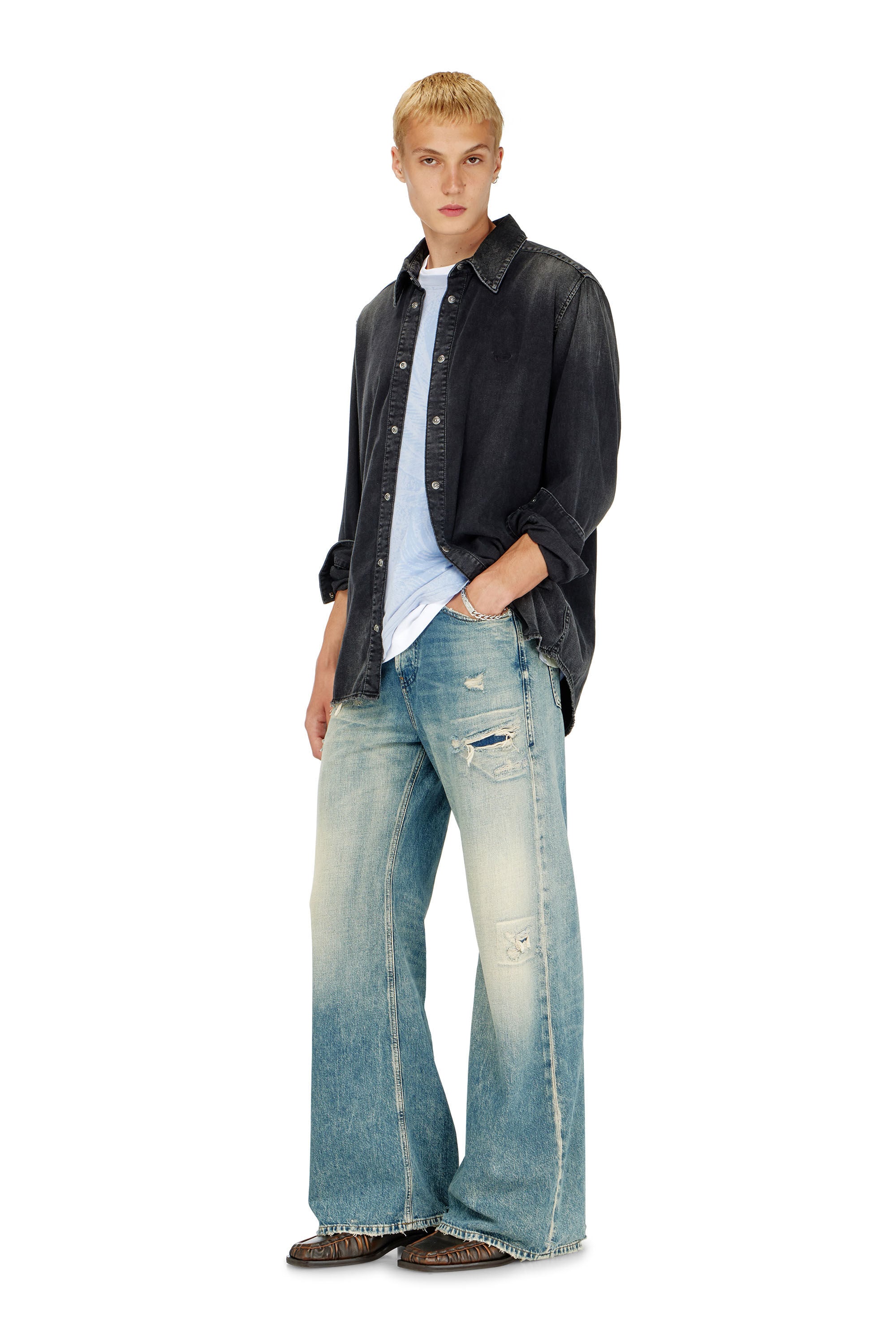 Diesel - D-SIMPLY, Man's Long-sleeve denim shirt in Black - 1