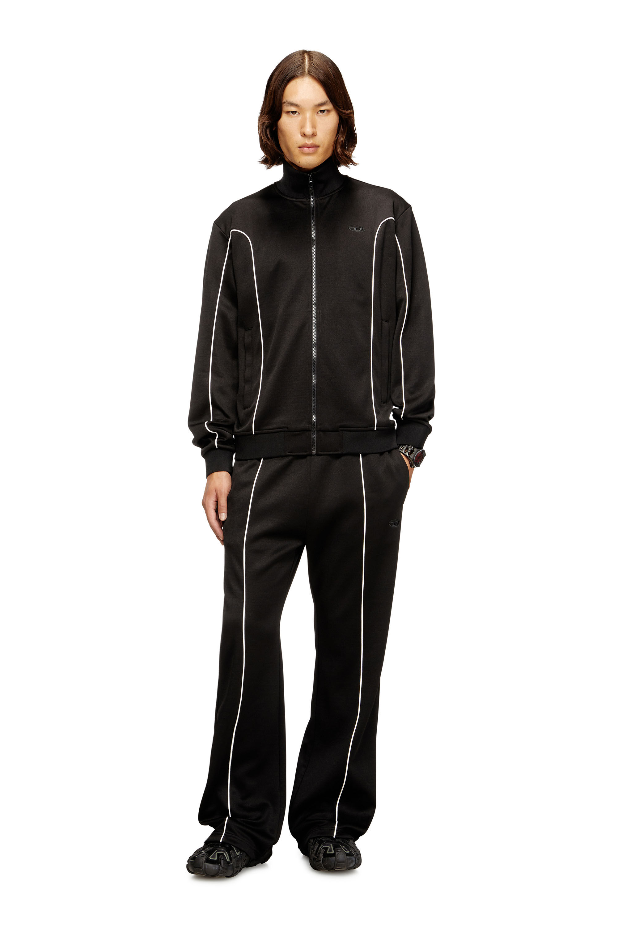 Diesel - P-LOCKING-DO, Man's Track pants with contrast piping in Black - 1