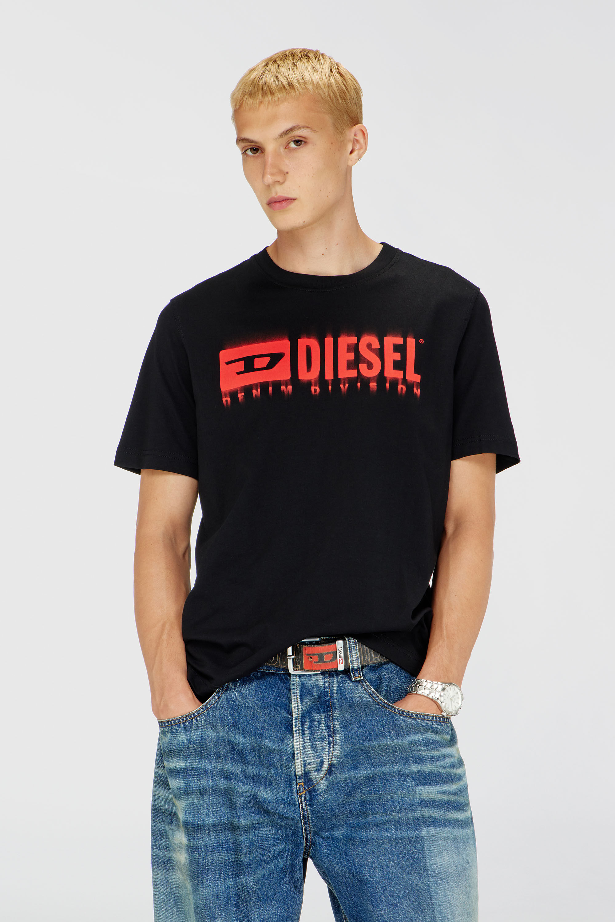Diesel - T-ADJUST-Q7, Man's T-shirt with blurry Diesel logo in Black - 3