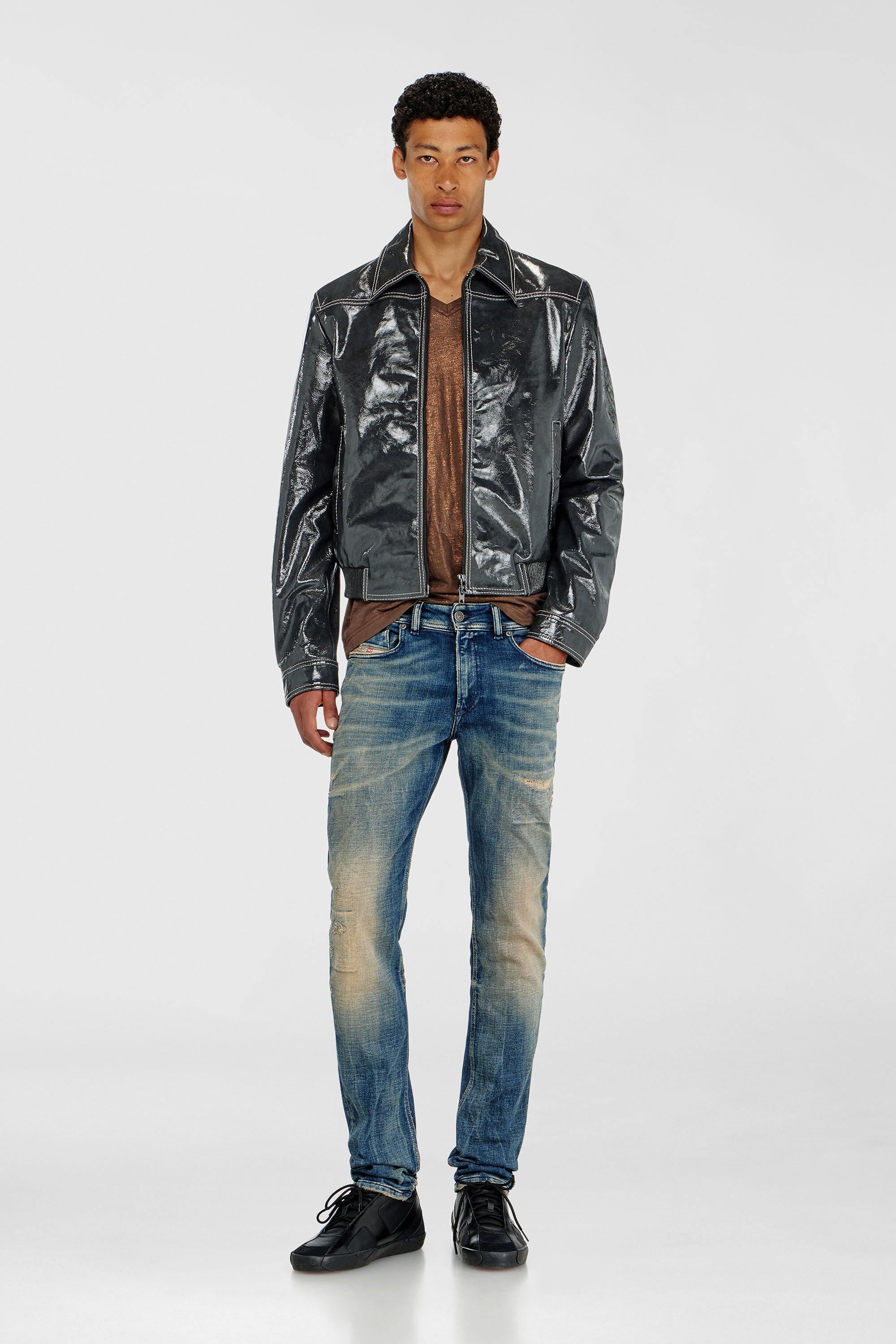 Diesel - L-ADDI, Man's Patent-leather jacket in Dark grey - 1