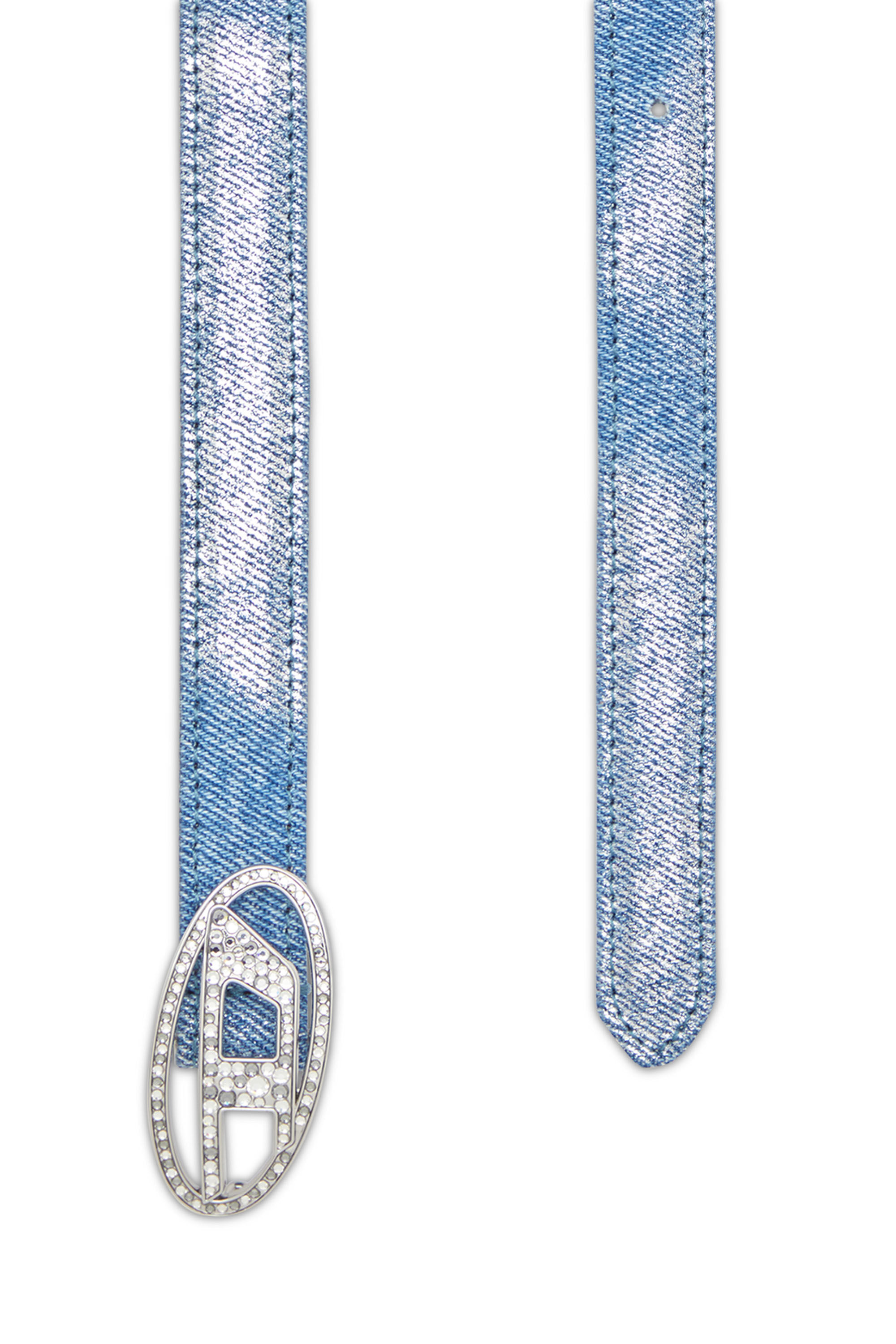 Diesel - B-1DR STRASS 20, Woman's Slim belt in foiled denim and leather in Light Blue - 2