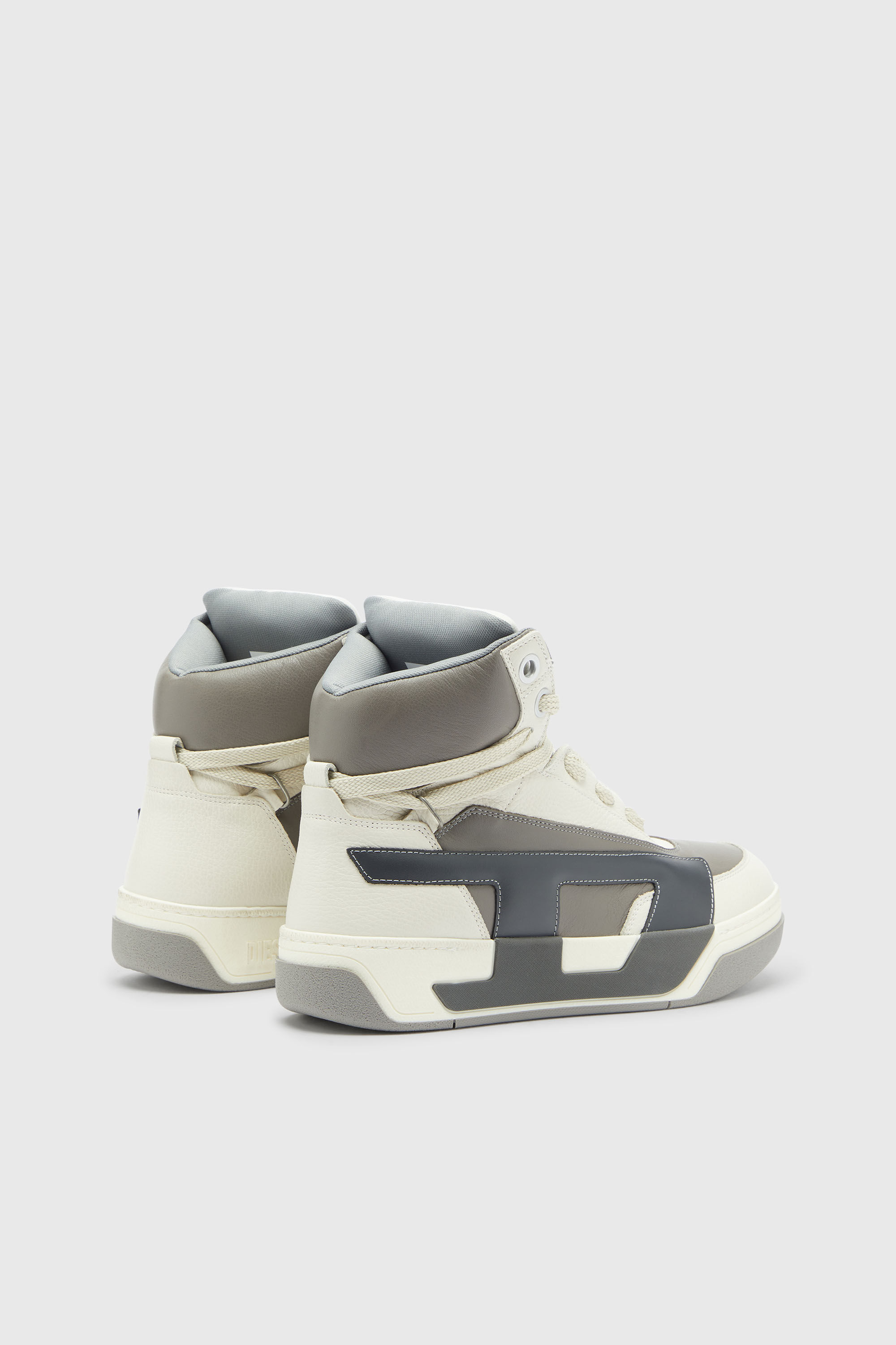 Diesel - S-D-OLLIE MID, Man's S-D-Ollie - High-top leather sneakers with D logo in White/Grey - 3