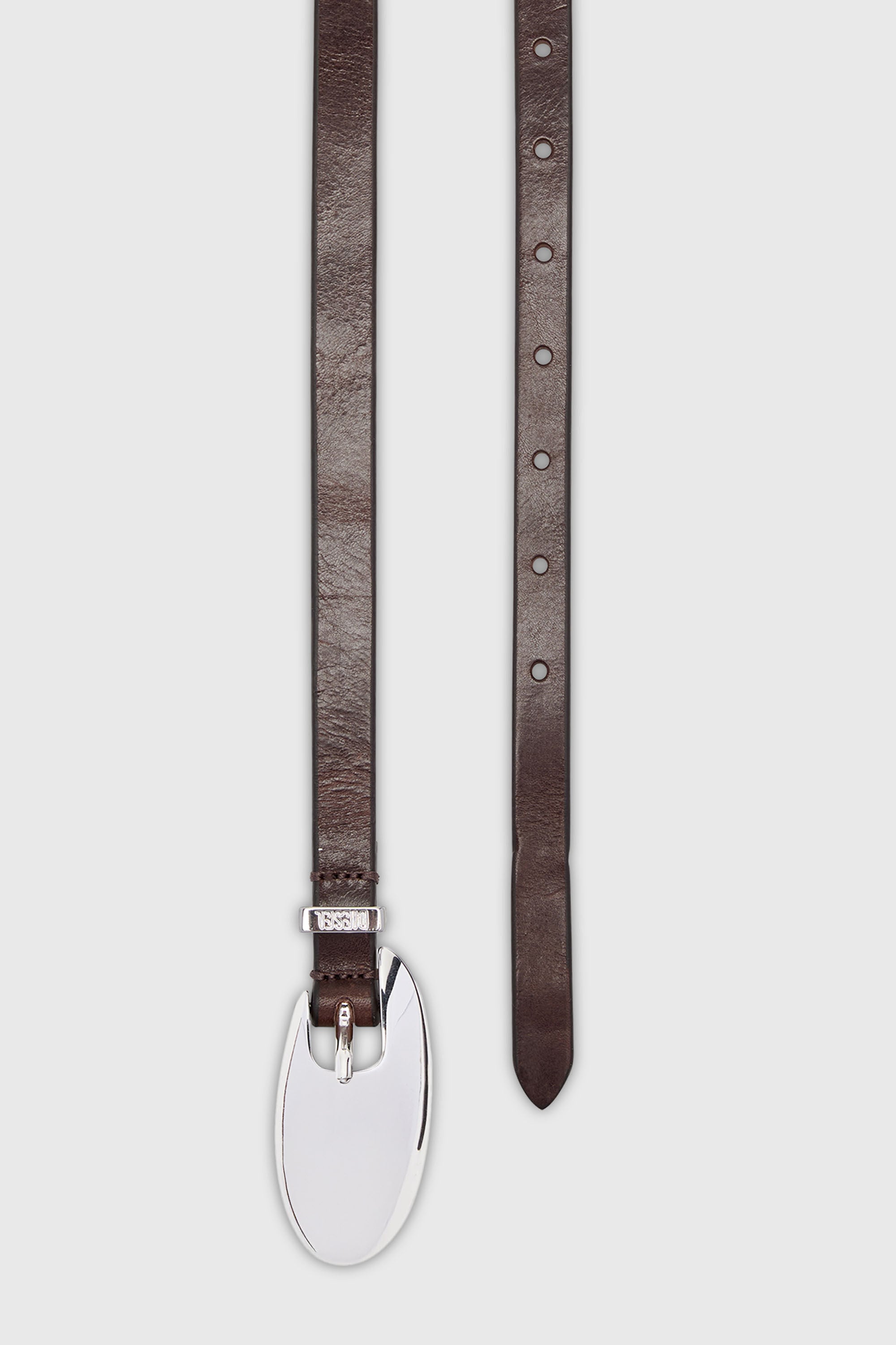 Diesel - B-ROP 15, Woman's 1.5cm slim leather belt with sculptural buckle in Brown - 3