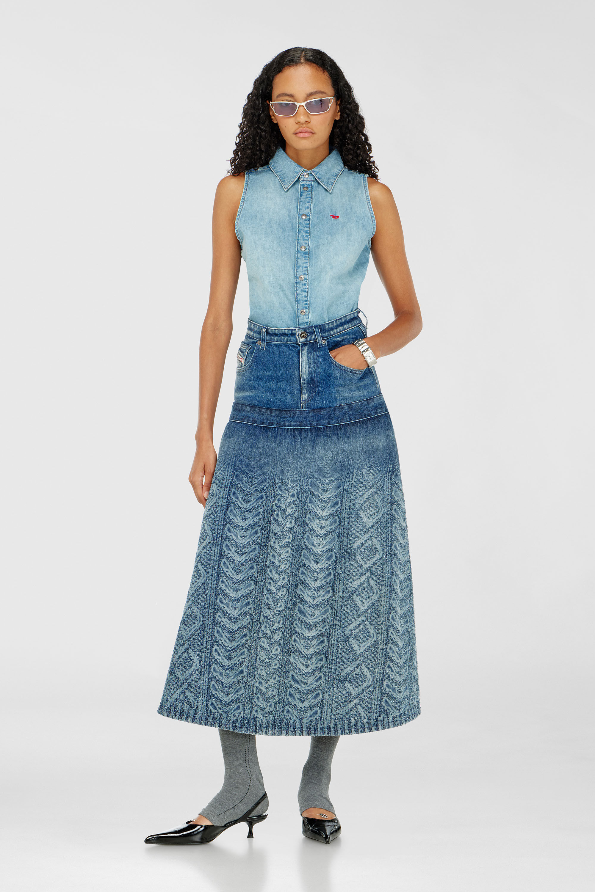 Diesel - DE-EAZY-SL, Woman's Sleeveless denim shirt in Light Blue - 1