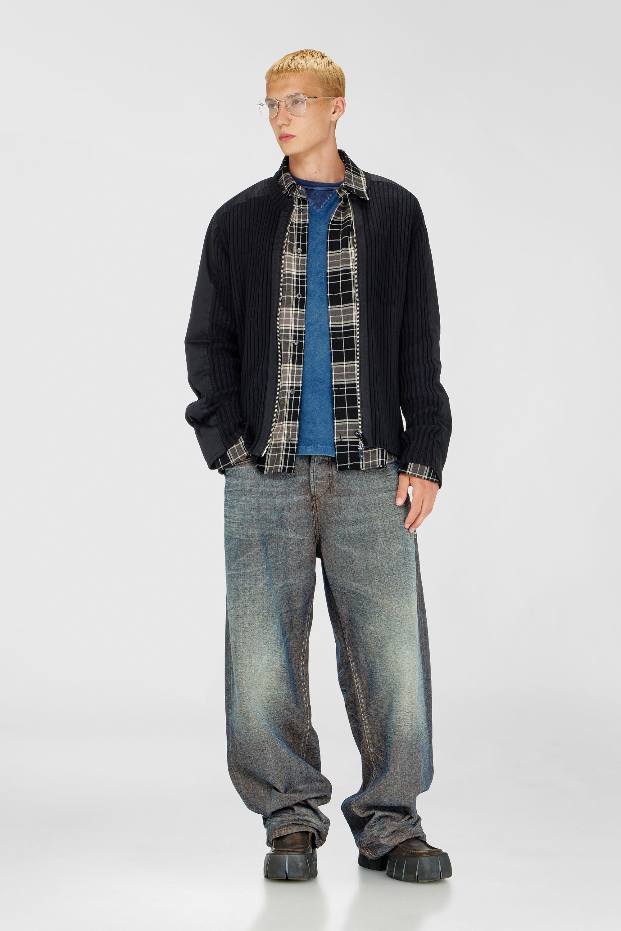 DIESEL ジップカーディガン Men's Zipped cardigan with utilitarian panels | Black | Diesel SE