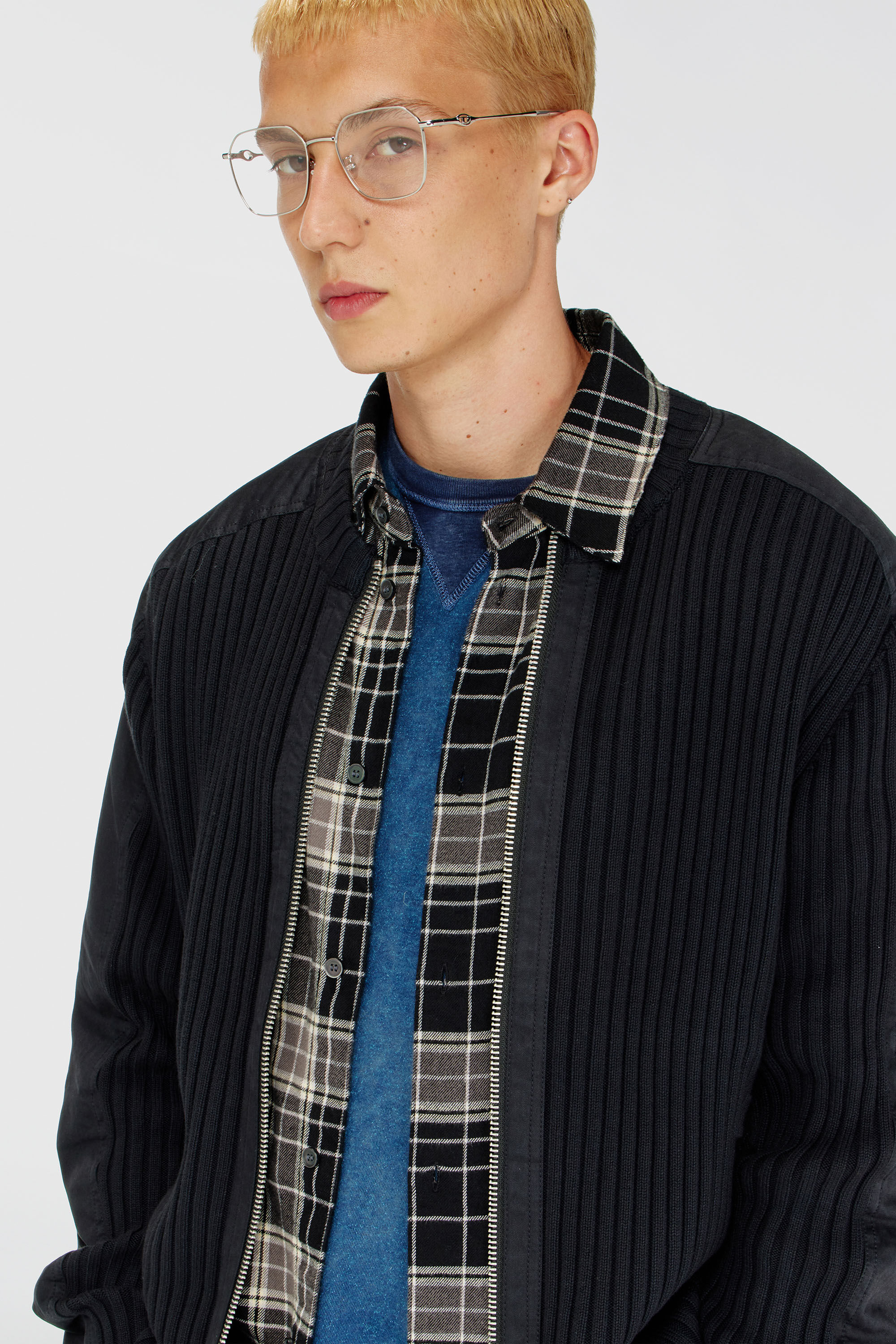 Men's Zipped cardigan with utilitarian panels | Black | Diesel SE