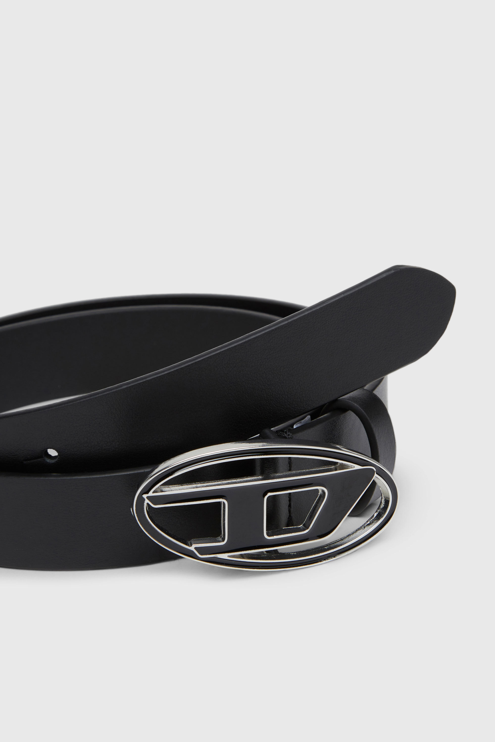 Diesel - B-1DR 25, Woman's 2.4cm leather belt with enamelled Oval D buckle in Black - 3