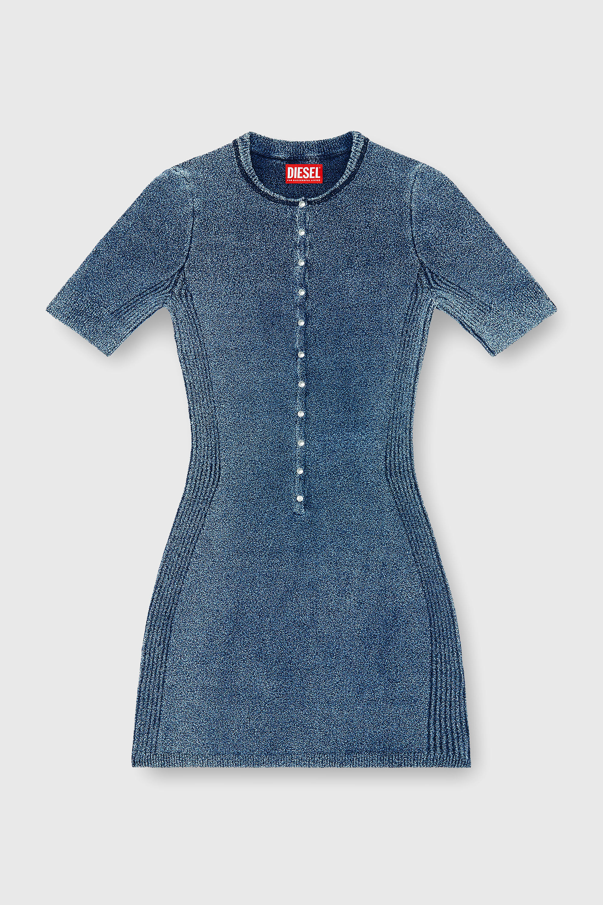 Diesel - M-ESTEE DRESS, Woman's Short dress in indigo boucl&eacute; knit in Medium blue - 2