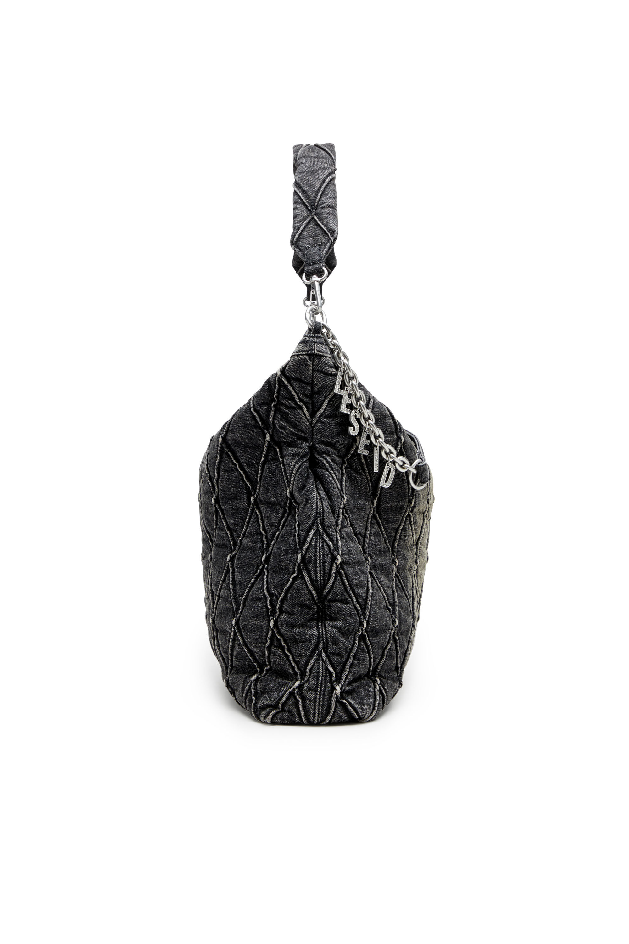 Diesel - CHARM-D HOBO, Woman's Large hobo in treated quilted denim in Black - 4