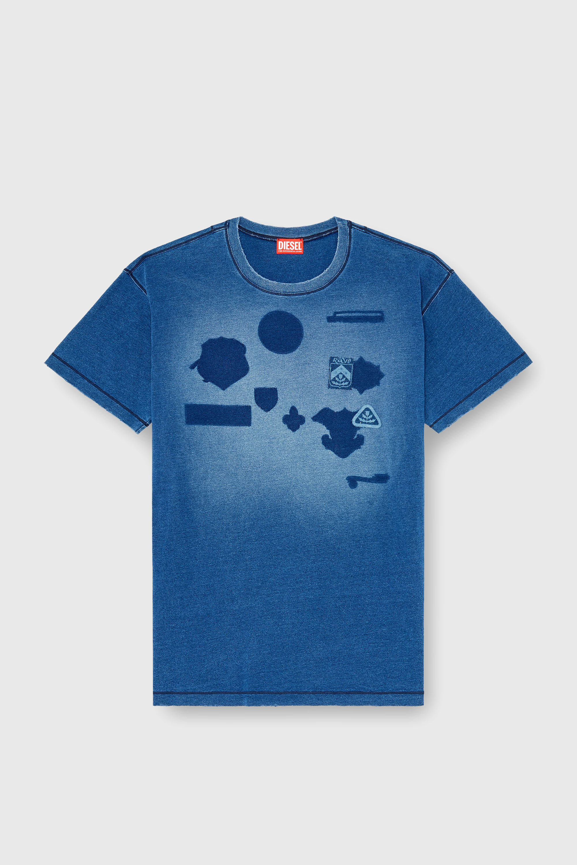 Diesel - T-NOX, Man's T-shirt with shadow-effect patches in Medium blue - 2