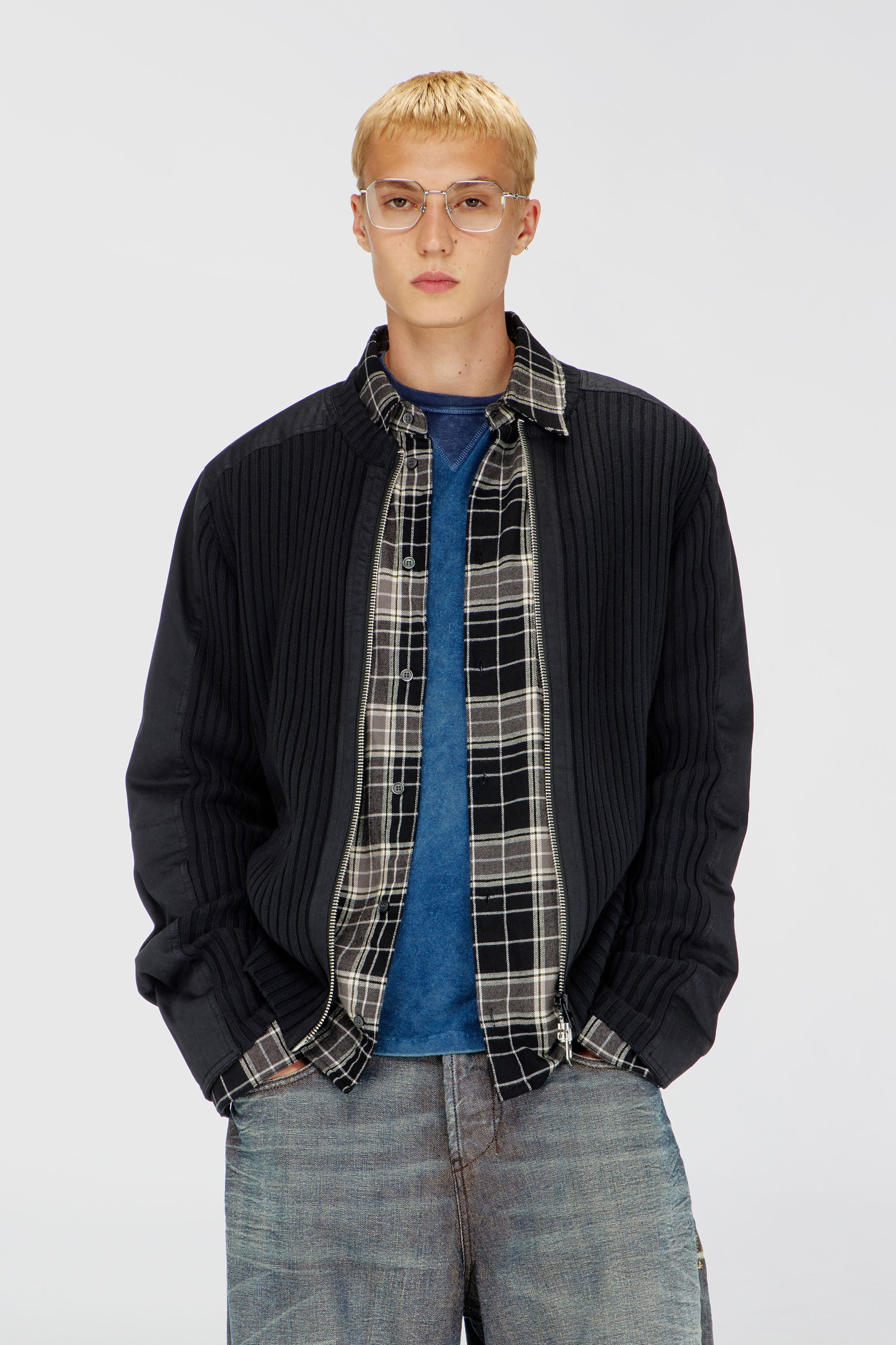 Men's Zipped cardigan with utilitarian panels | Black | Diesel SE