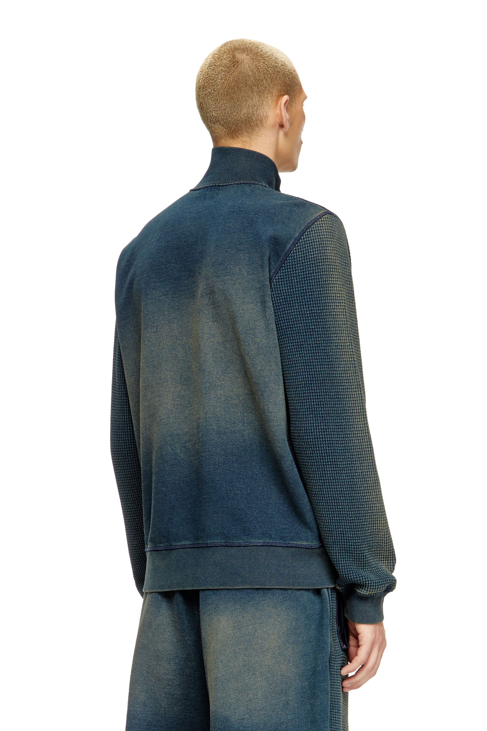 Diesel - S-WAFY-ZIP, Man's Waffle and jersey zip-up sweatshirt in Dark Blue - 2