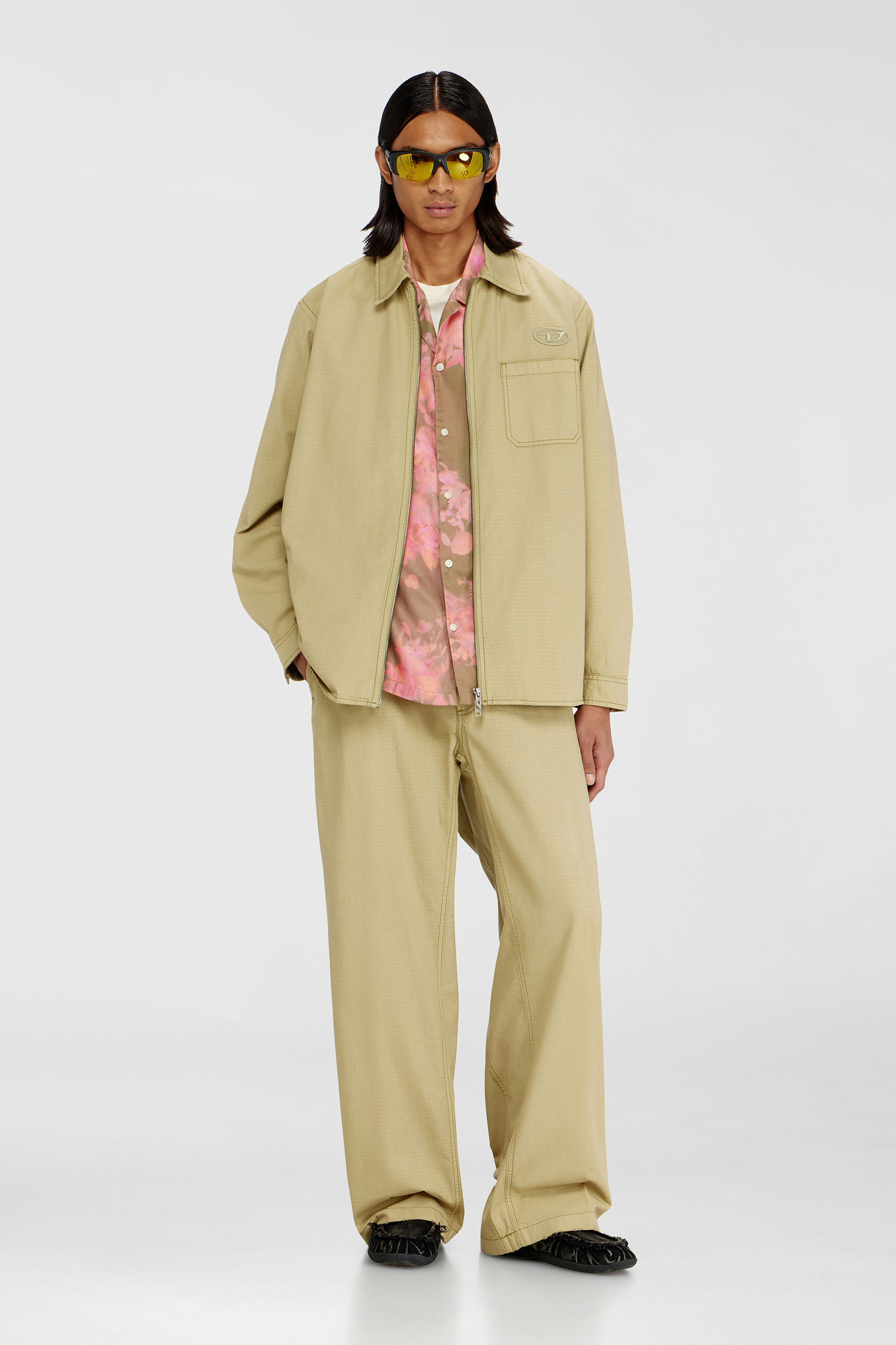 Diesel - S-ALIAS-ZIP, Man's Ripstop shirt with zip closure in Beige - 1