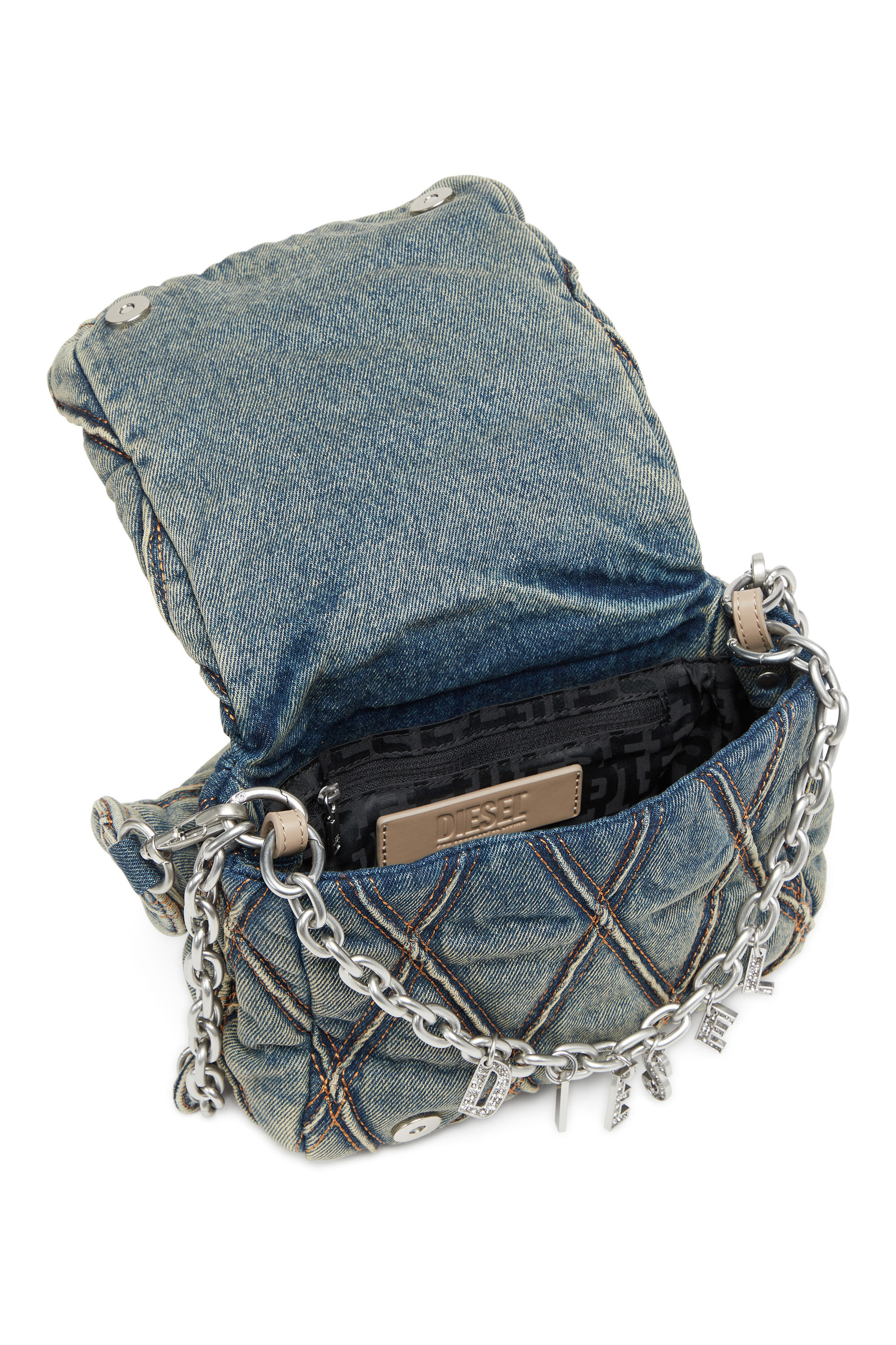 Diesel - CHARM-D SHOULDER S, Woman's Charm-D S-Small handbag in quilted denim in Dark Blue - 2