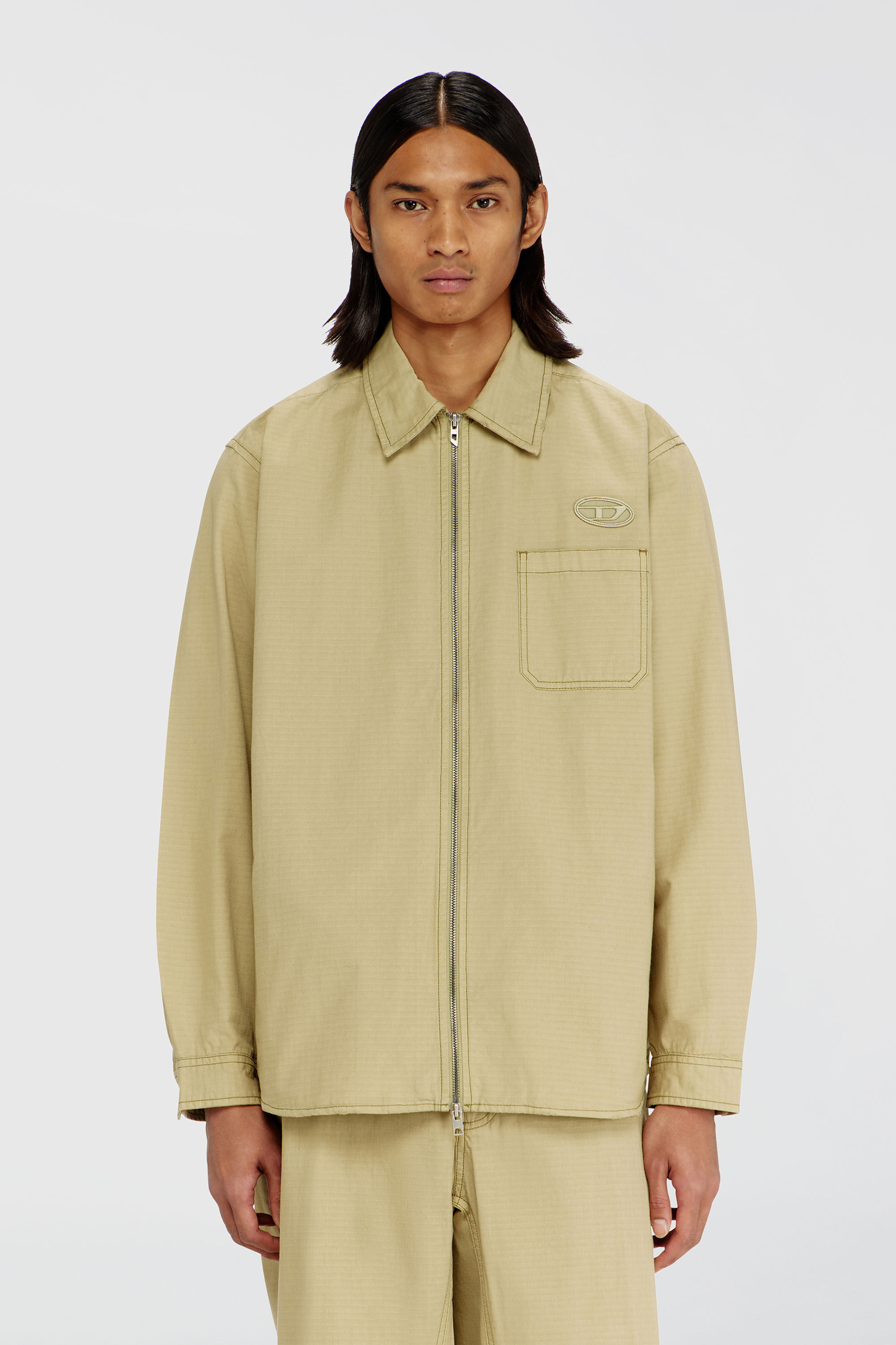 Diesel - S-ALIAS-ZIP, Man's Ripstop shirt with zip closure in Beige - 3
