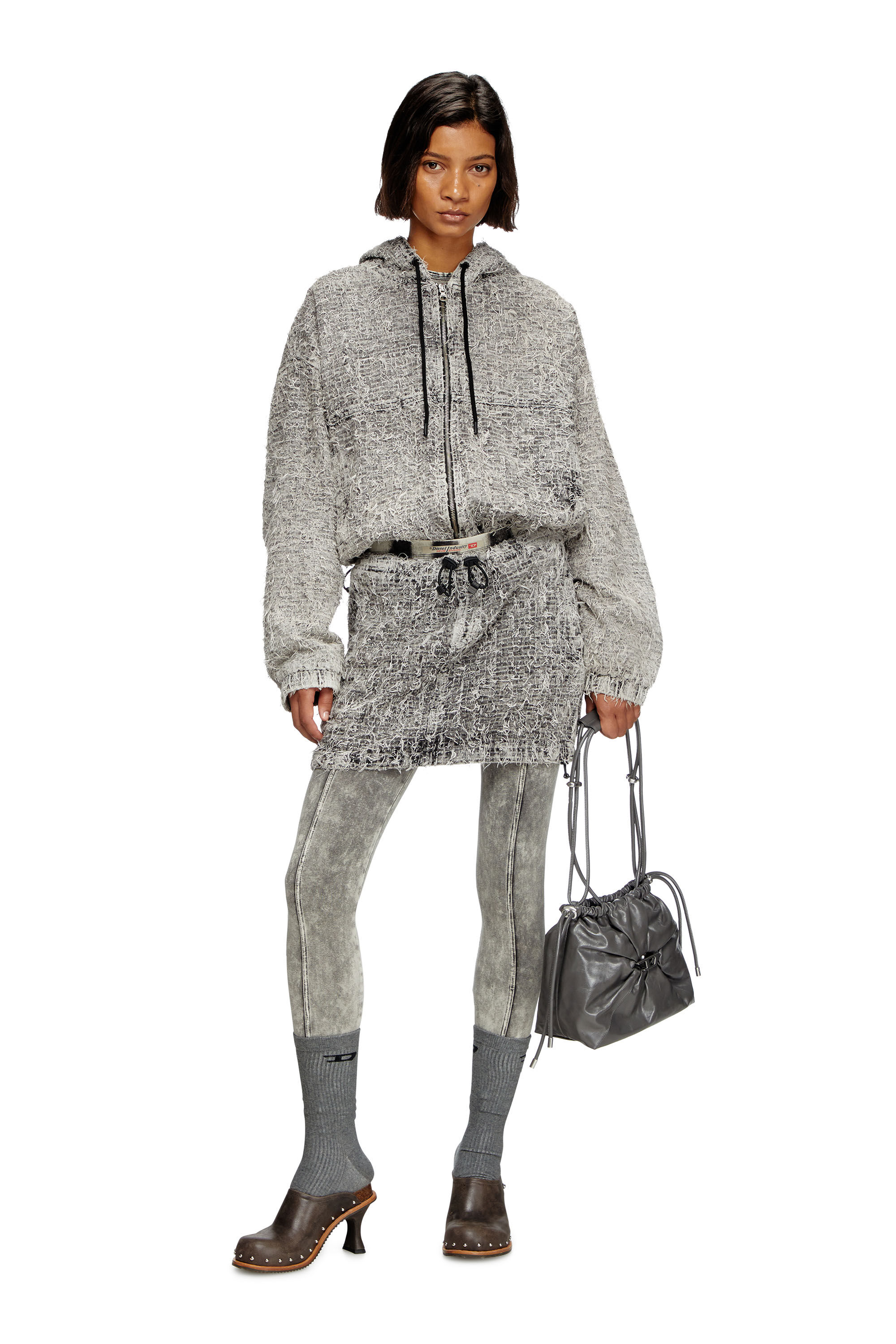 ル 年末のプロモーション Women's Hooded jacket in bouclé denim | Grey | Diesel ジャケット・アウター