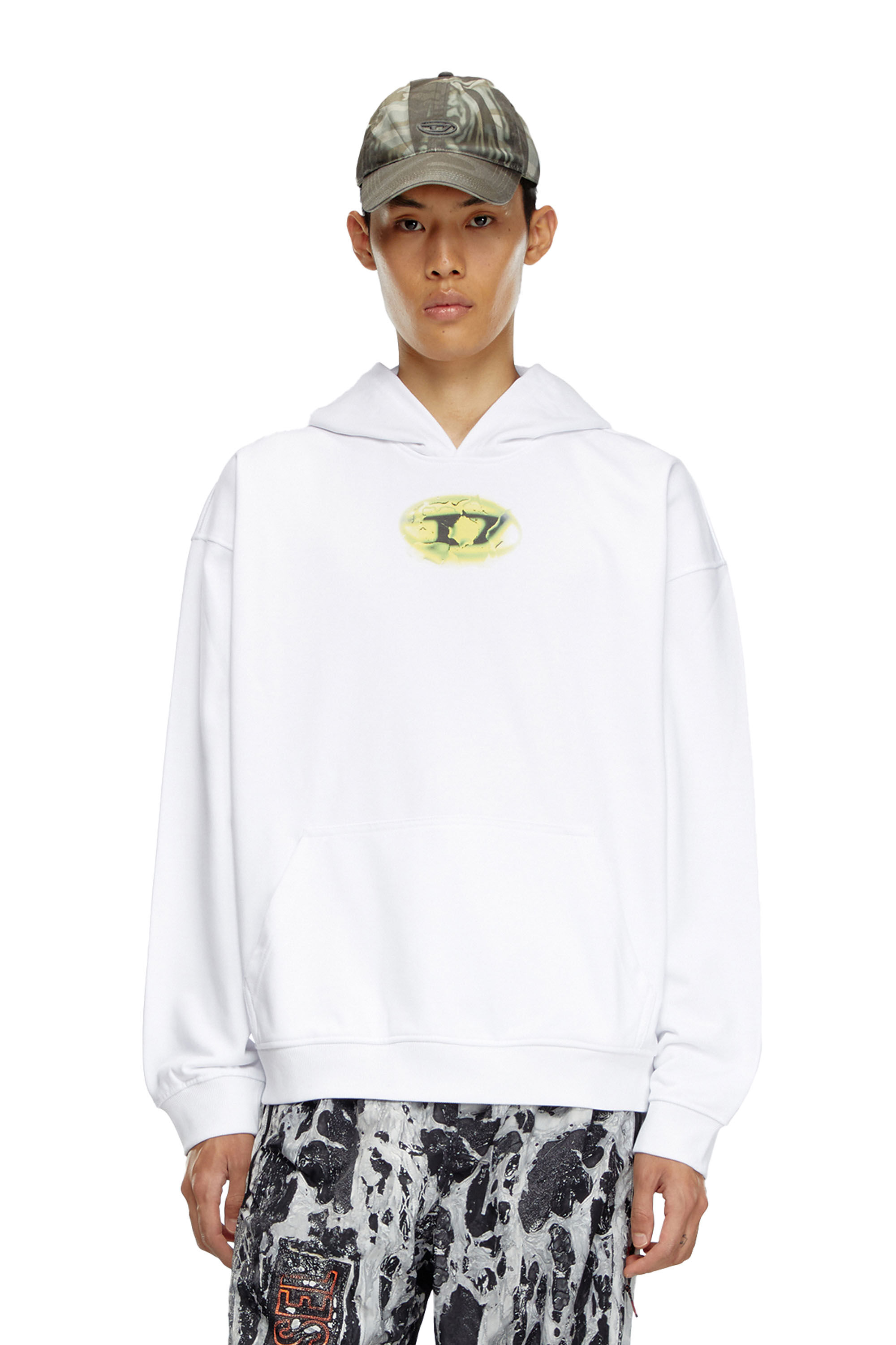 Diesel - S-BOXT-HOOD-K3, Man's Hoodie with water-effect logo print in White - 3