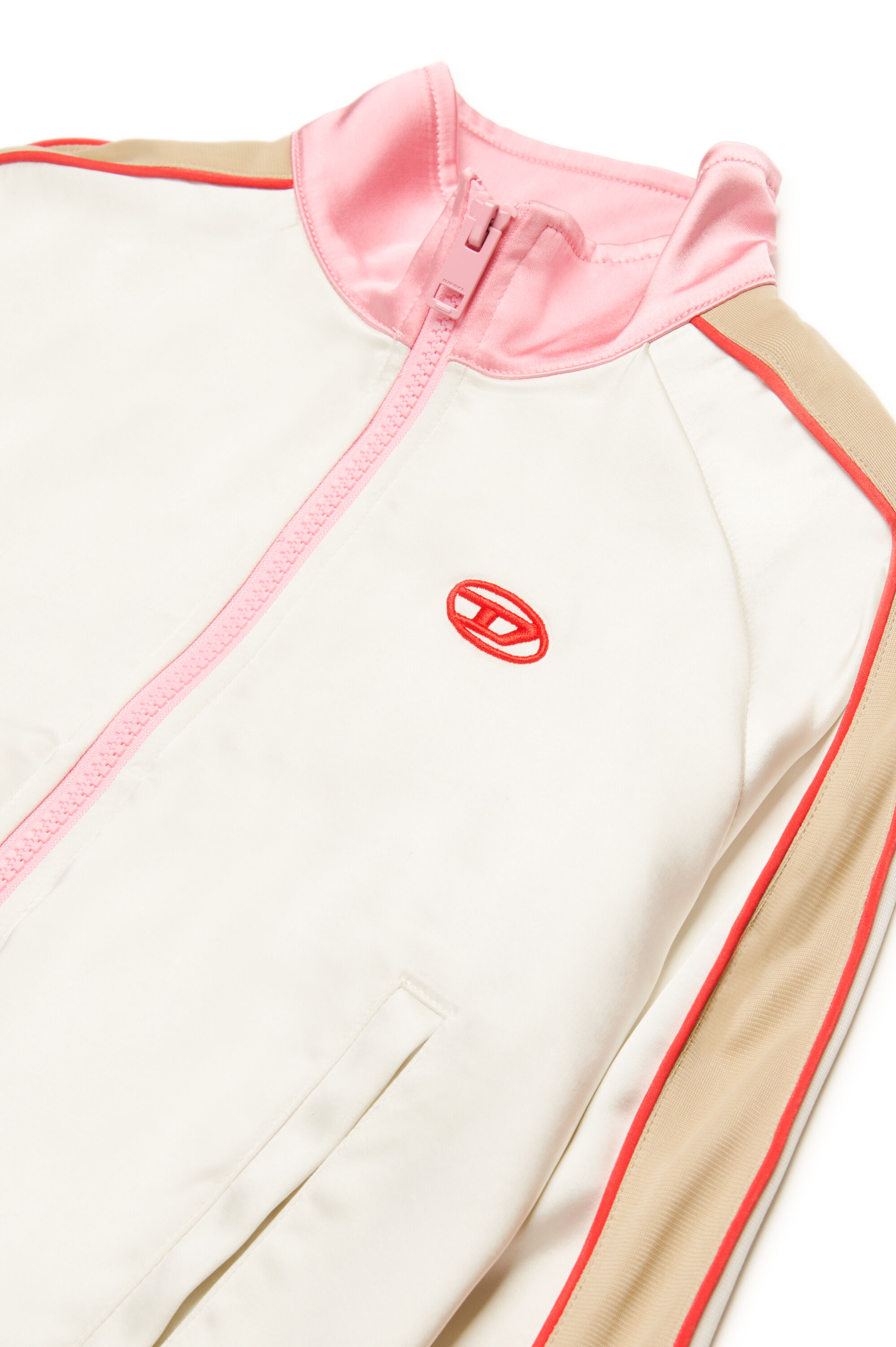 Diesel - SGLORIOUS, Woman's Track jacket in satin and tech jersey in White/Brown - 3