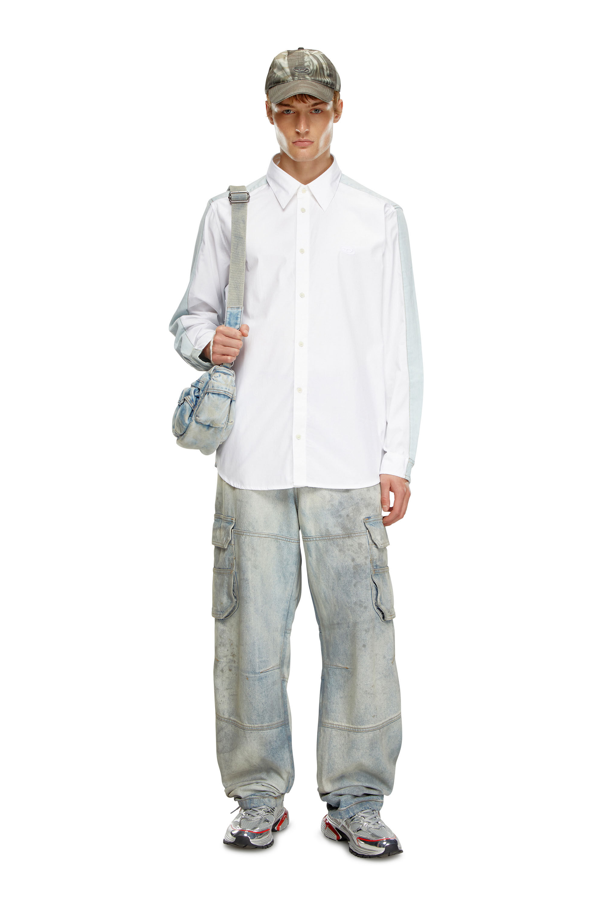 Diesel - S-SIMPLY-DNM, Man's Shirt in cotton poplin and denim in White/Blue - 1