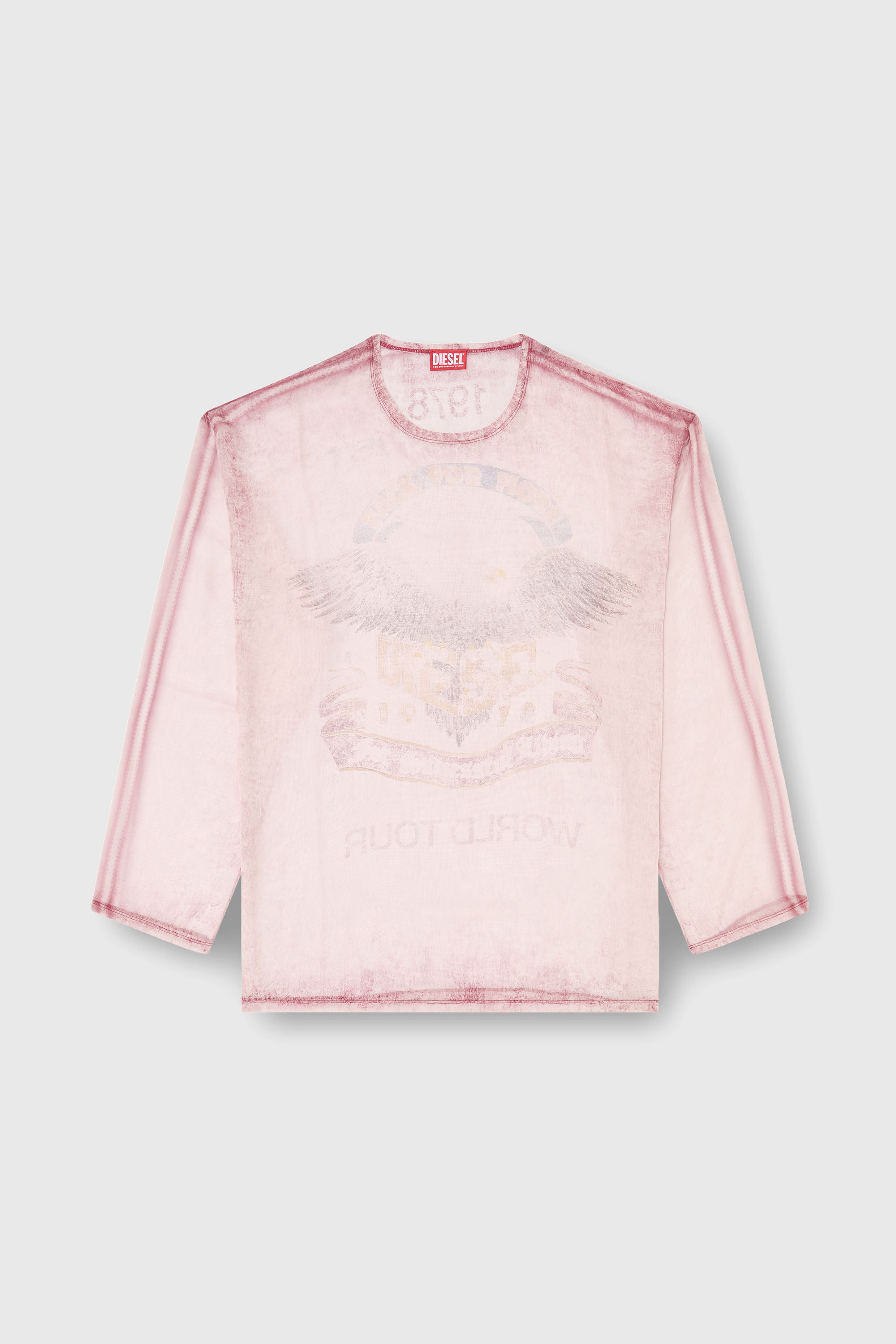 Diesel - T-DOUBLEX-LS, Man's Sheer chiffon top with concert graphics in Face Powder - 2