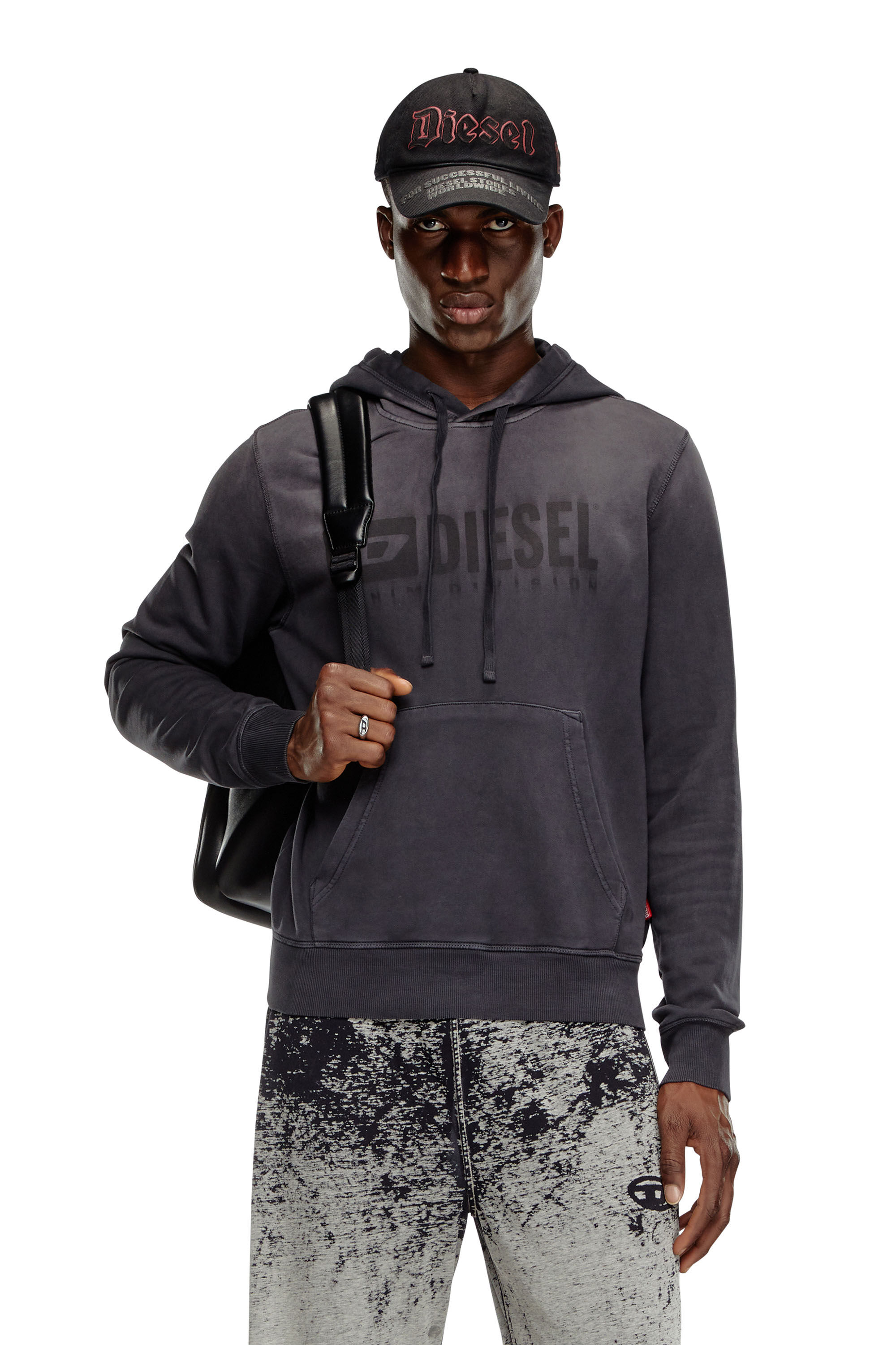 Diesel - S-GINN-HOOD-K44, Man's Faded hoodie with Denim Division logo in Black - 3