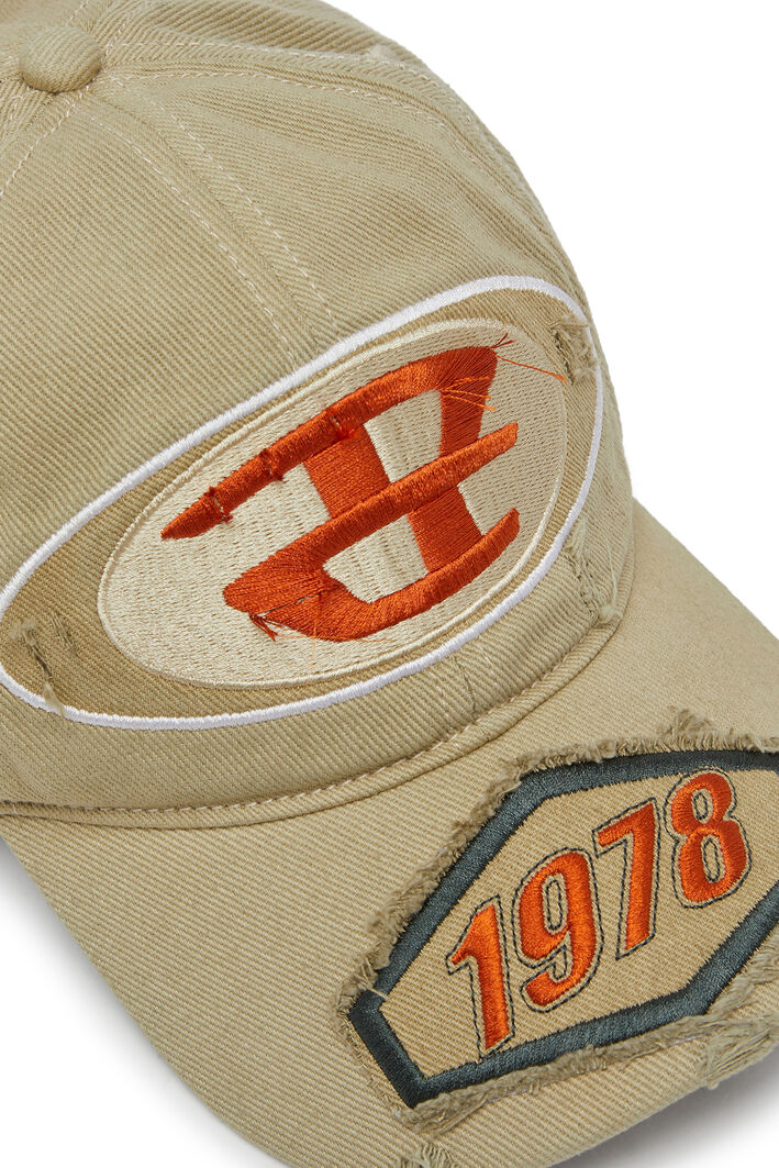 Diesel - C-BRAFF, Man's Baseball cap with embroidered patches in Light Brown - 4
