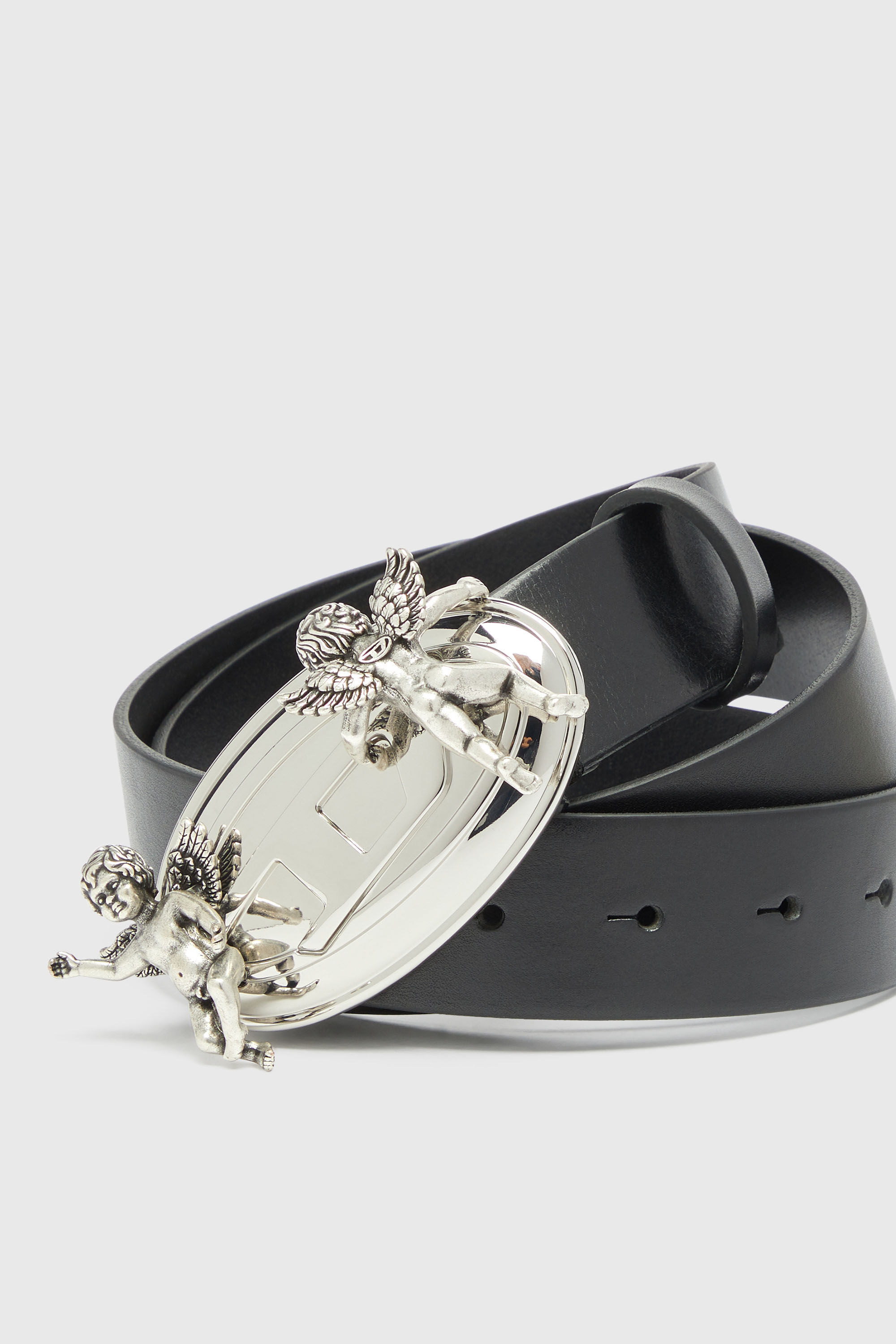Diesel - B-OVAL ANGELS 35, Woman's 3.5cm leather belt with cherub Oval D buckle in Black - 3