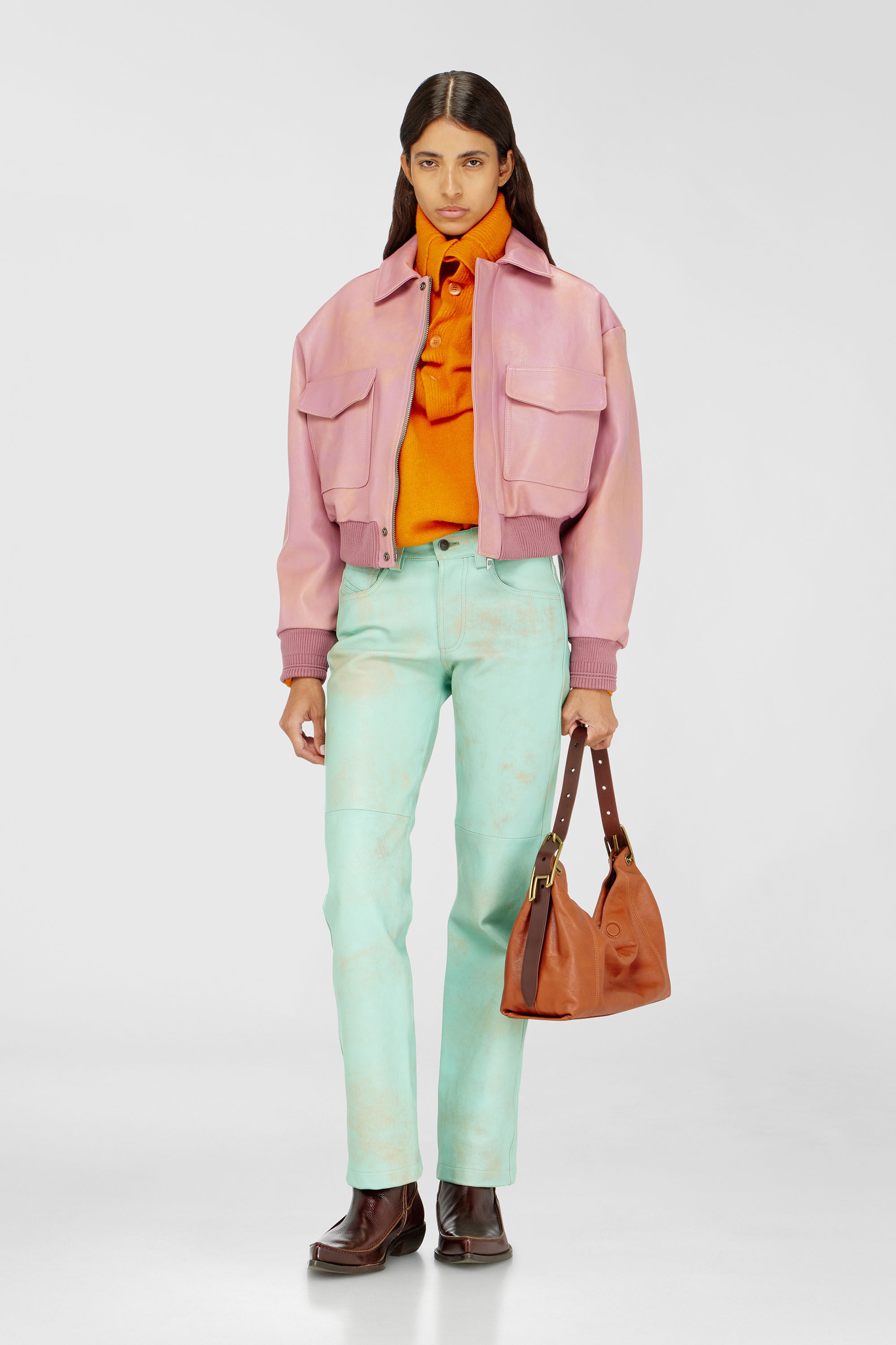 Diesel - L-AVIA, Woman's Aviator jacket in treated leather in Pink - 1
