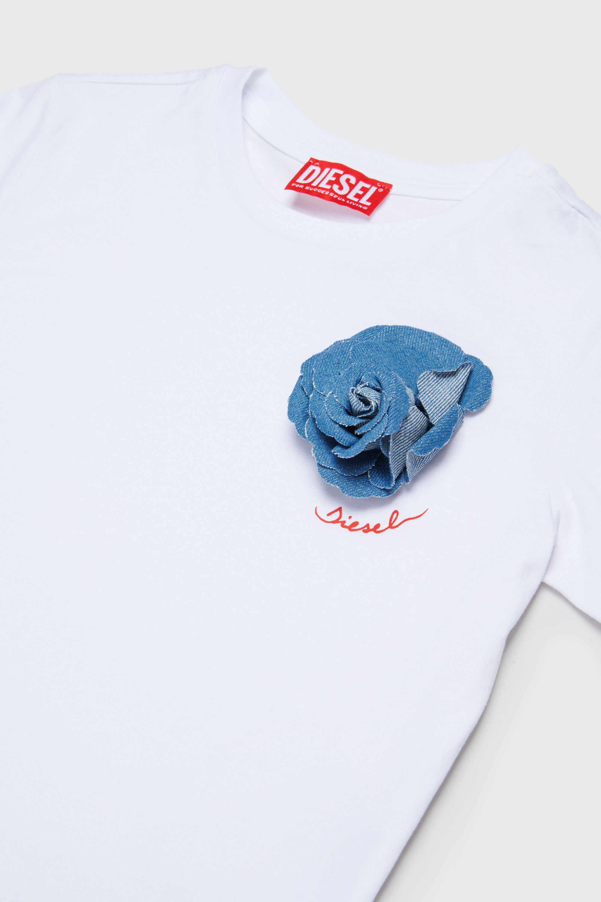 Diesel - TROSET, Woman's T-shirt with denim rose appliqu&eacute; in White - 3
