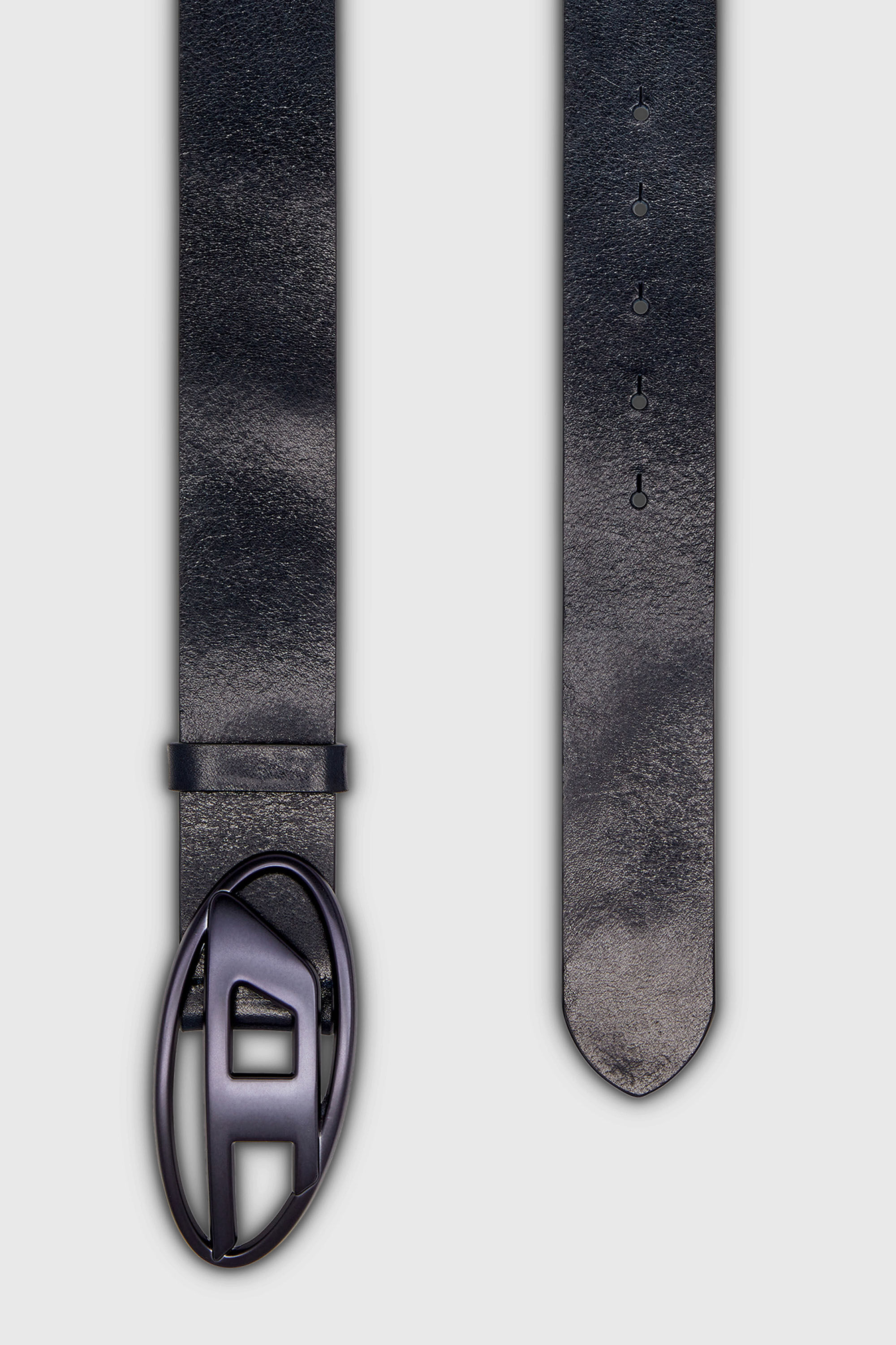 Diesel - B-1DR, Unisex's 3.9cm leather belt with metallic Oval D buckle in Dark Blue - 2
