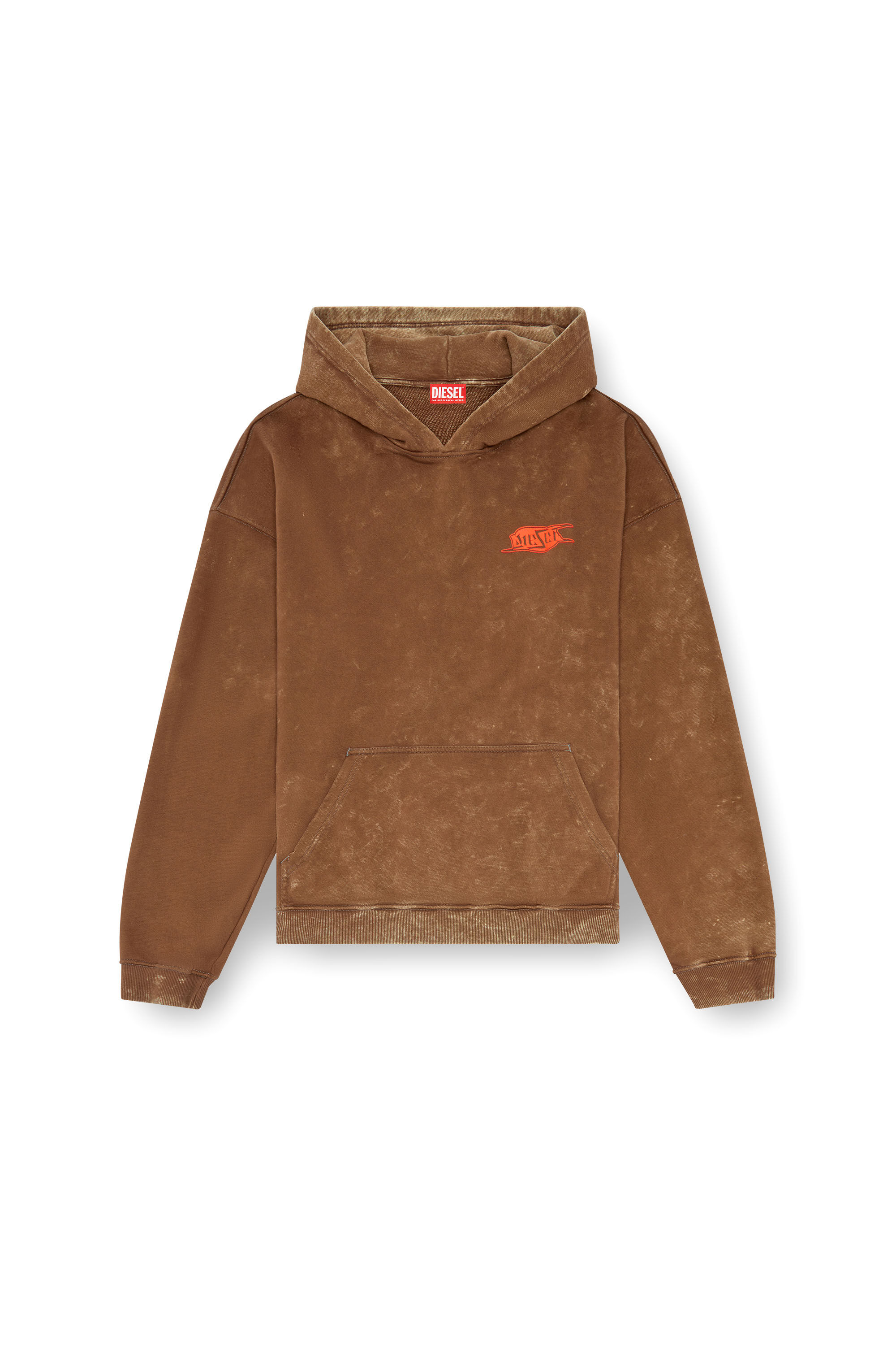 Diesel - S-BOXT-HOOD-Q5, Man's Marbled hoodie with puff-print logo in Brown - 2