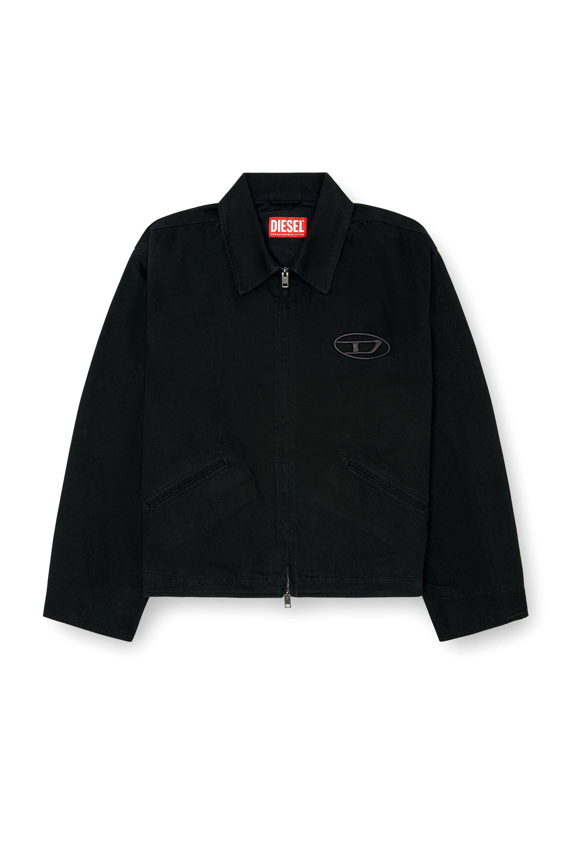 Diesel - J-TAYLOR-BLEACH, Man Denim blouson jacket with bleached logo in Black - Image 2