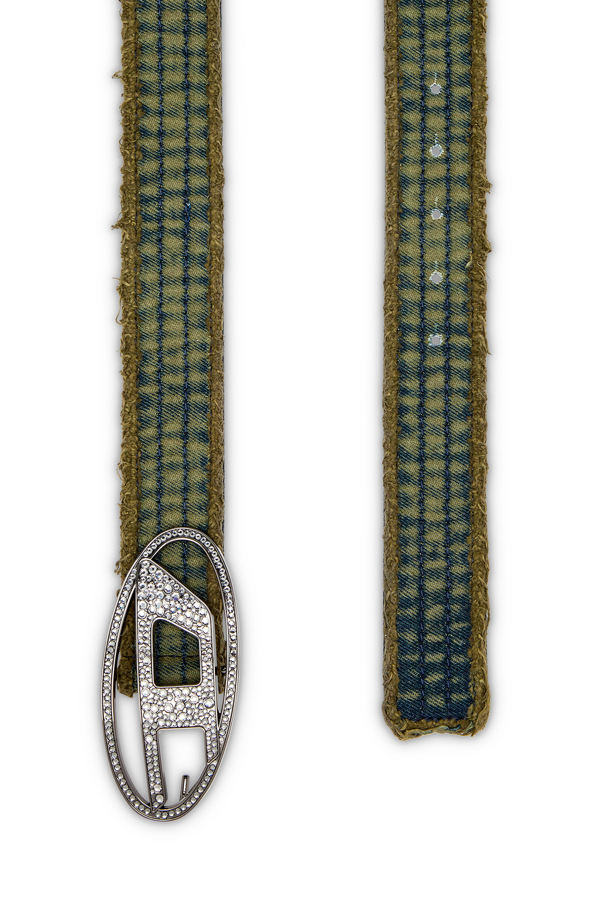 Women's 3.9cm denim and leather belt with crystal buckle