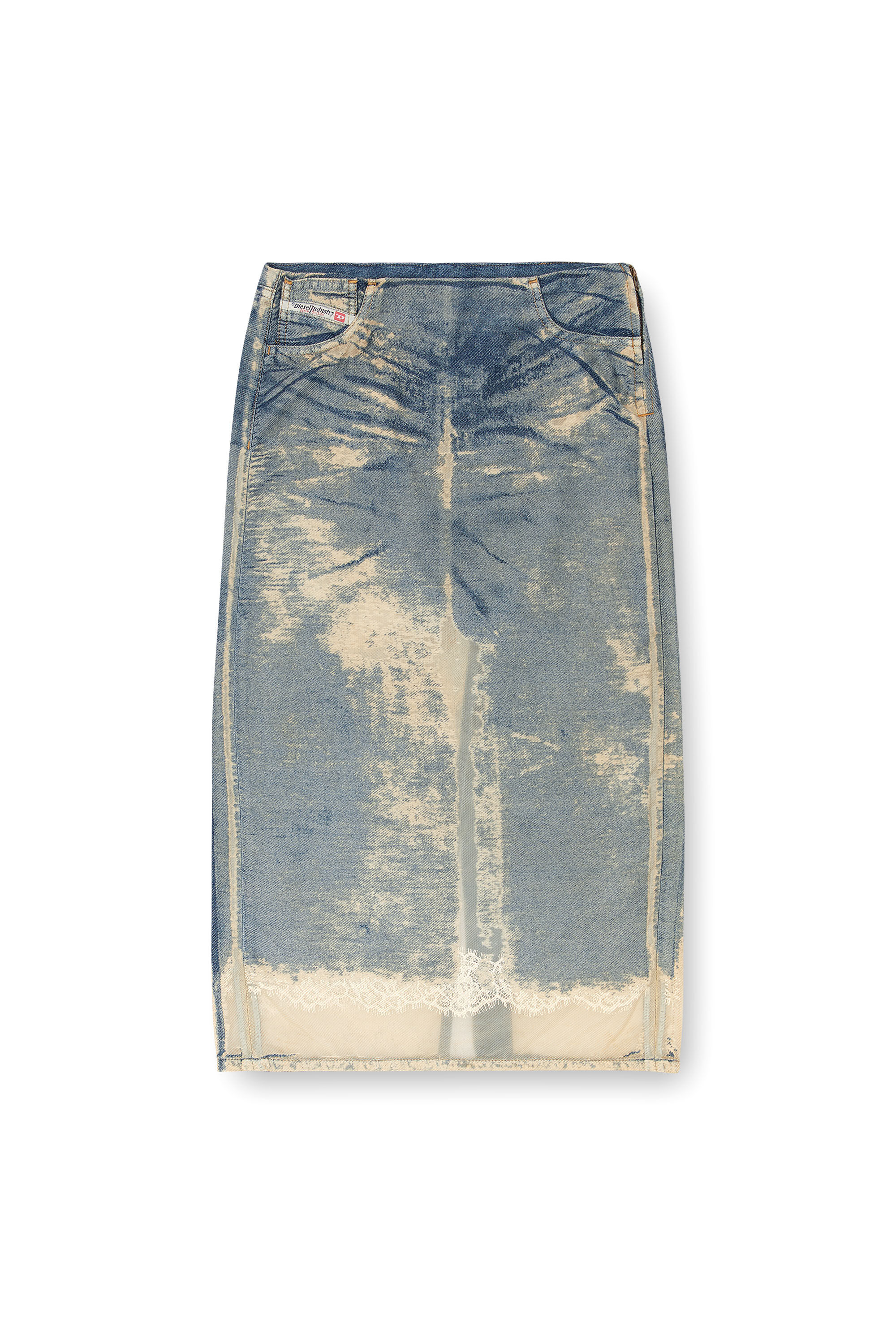 Diesel - DE-PRA-FSF, Woman's Midi skirt in floating devor&eacute; denim in Medium blue - 2