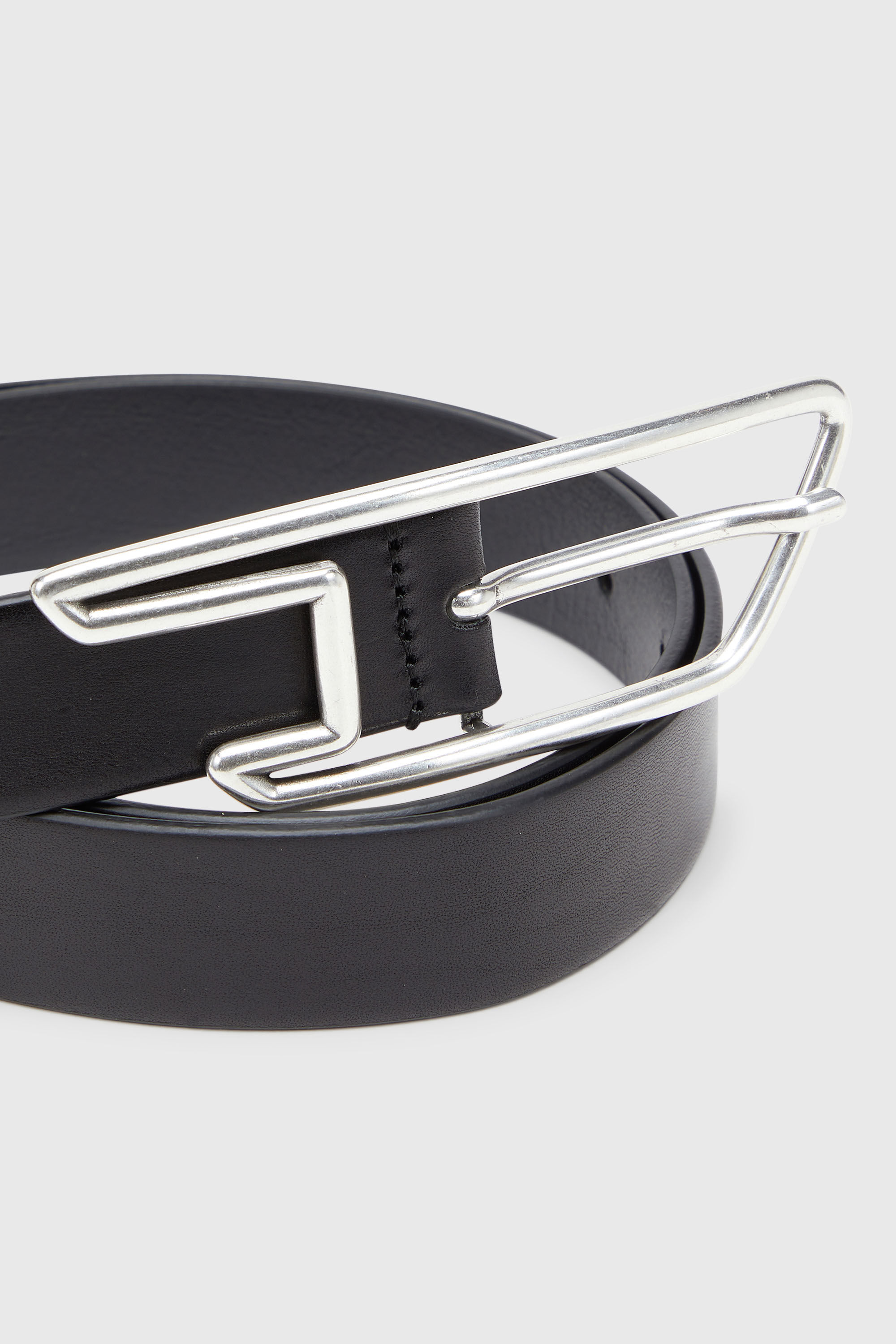 Diesel - B-D LINE 30, Unisex's 3cm leather belt with D-logo buckle in Black - 2