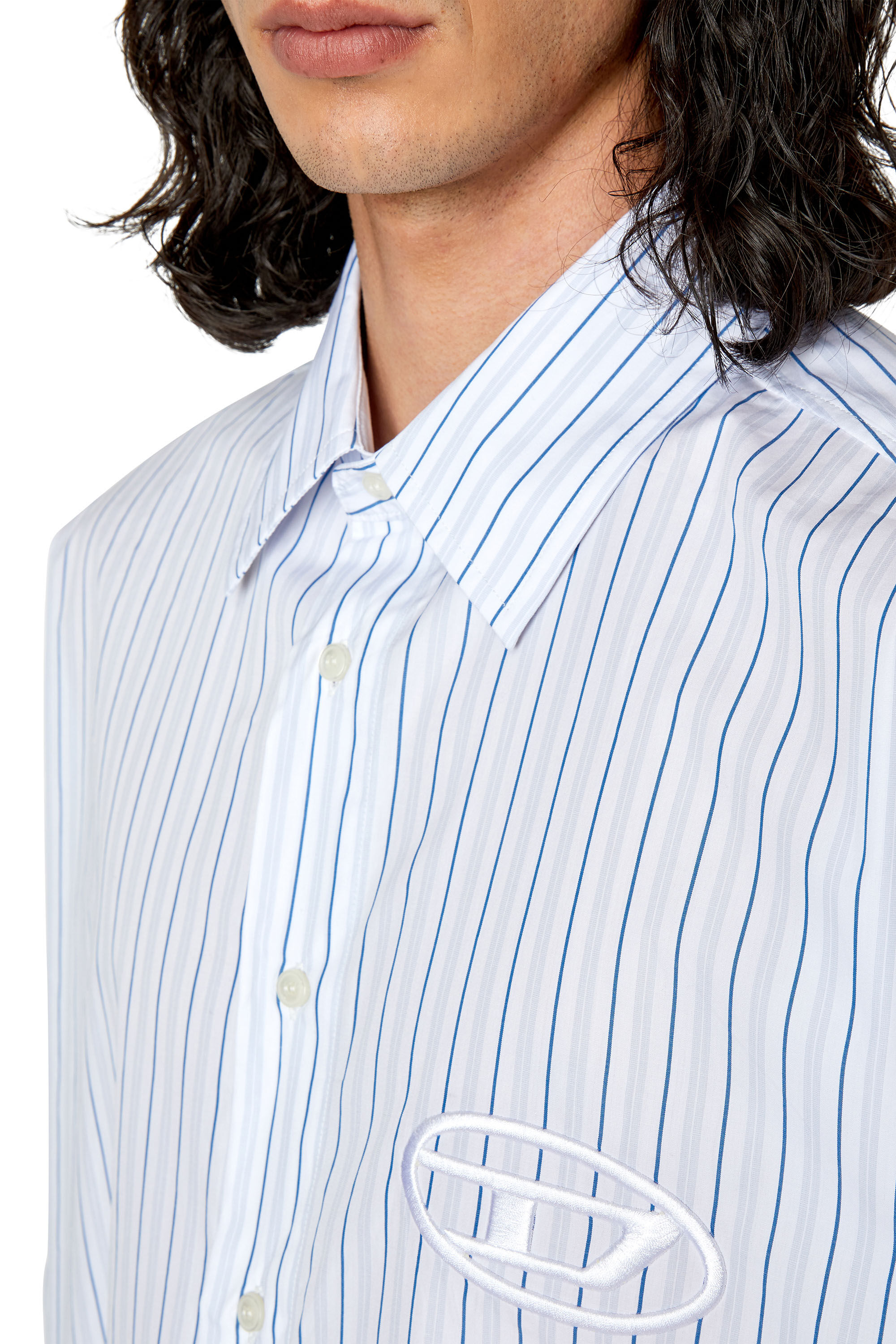 Diesel - S-DOUBLY-STRIPE, Man's Fine cotton shirt with striped pattern in Blue/White - 5