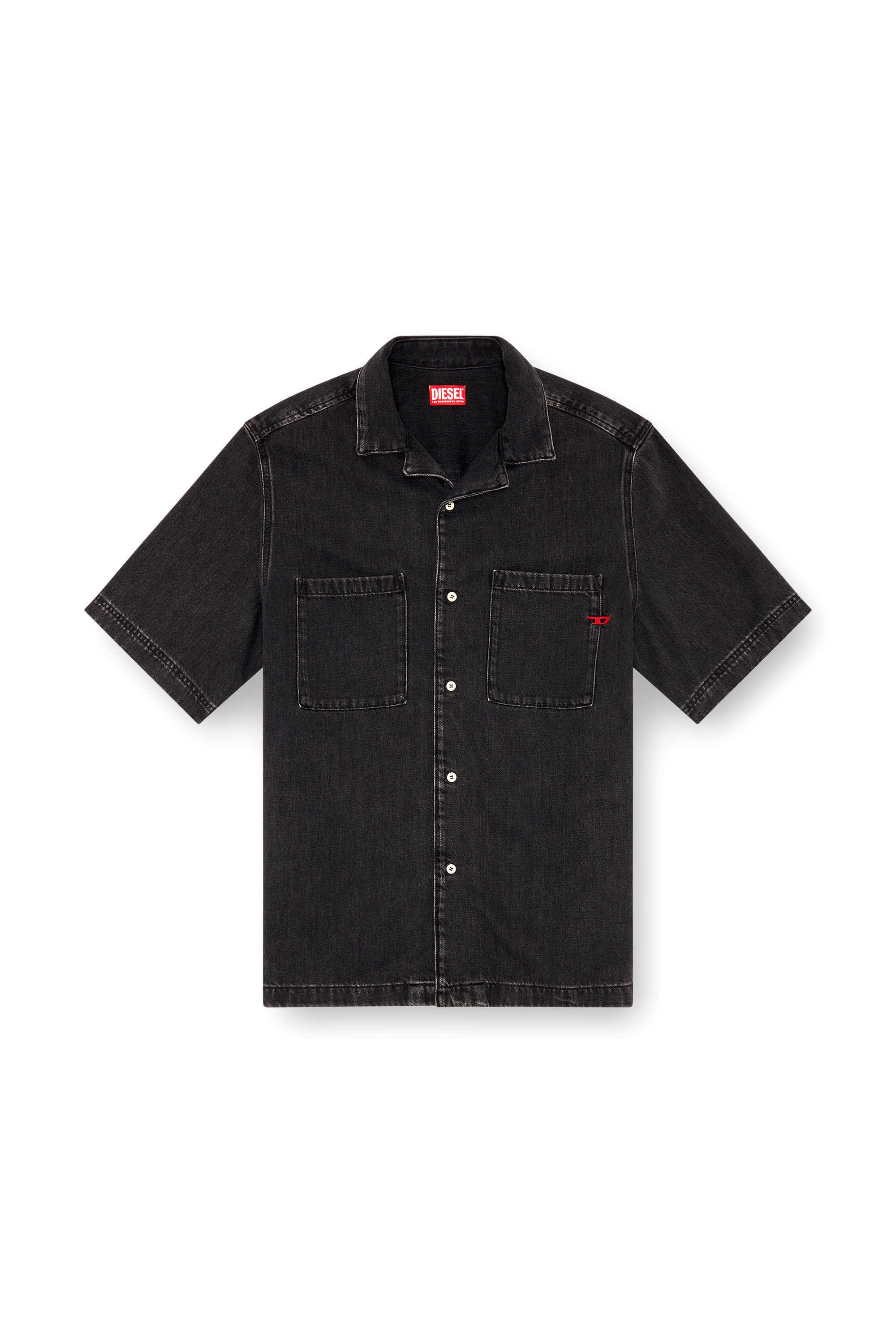 Diesel - D-PAROSHORT, Man's Bowling shirt in Tencel denim in Black - 2