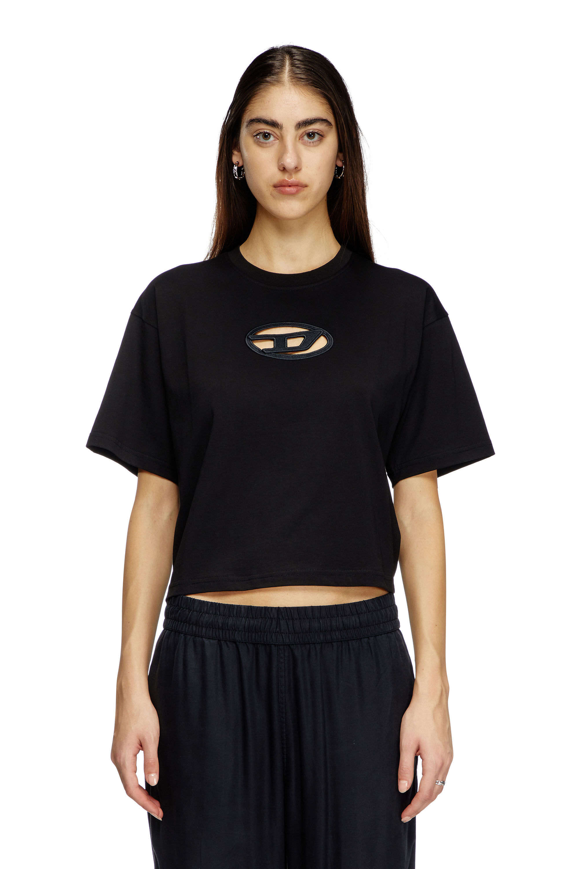 Diesel - T-BUXT-CROP-OD, Woman's Boxy T-shirt with cut-out Oval D logo in Black - 3