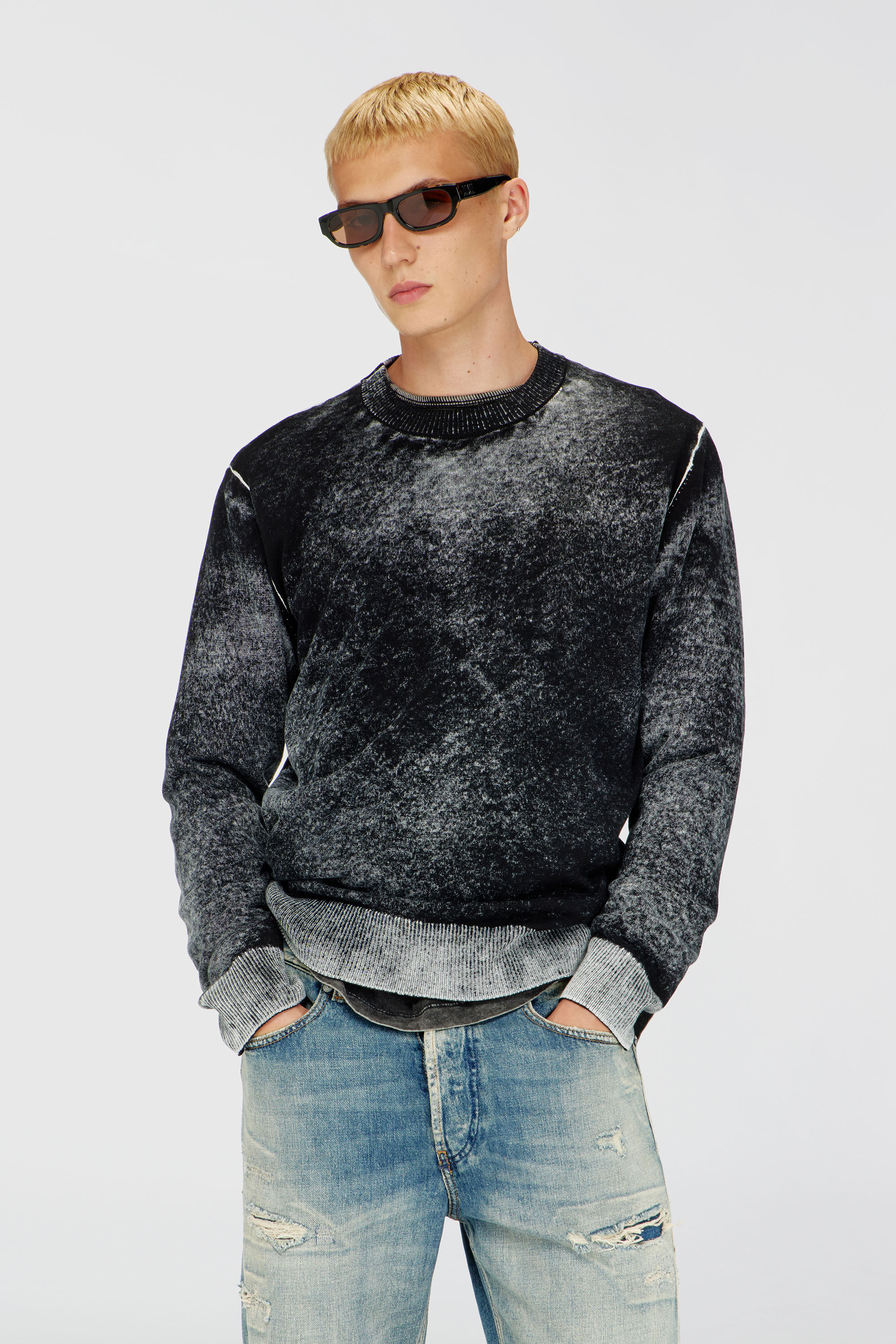 Diesel - K-LAURENT, Man's Jumper with faded reverse print in Black - 3