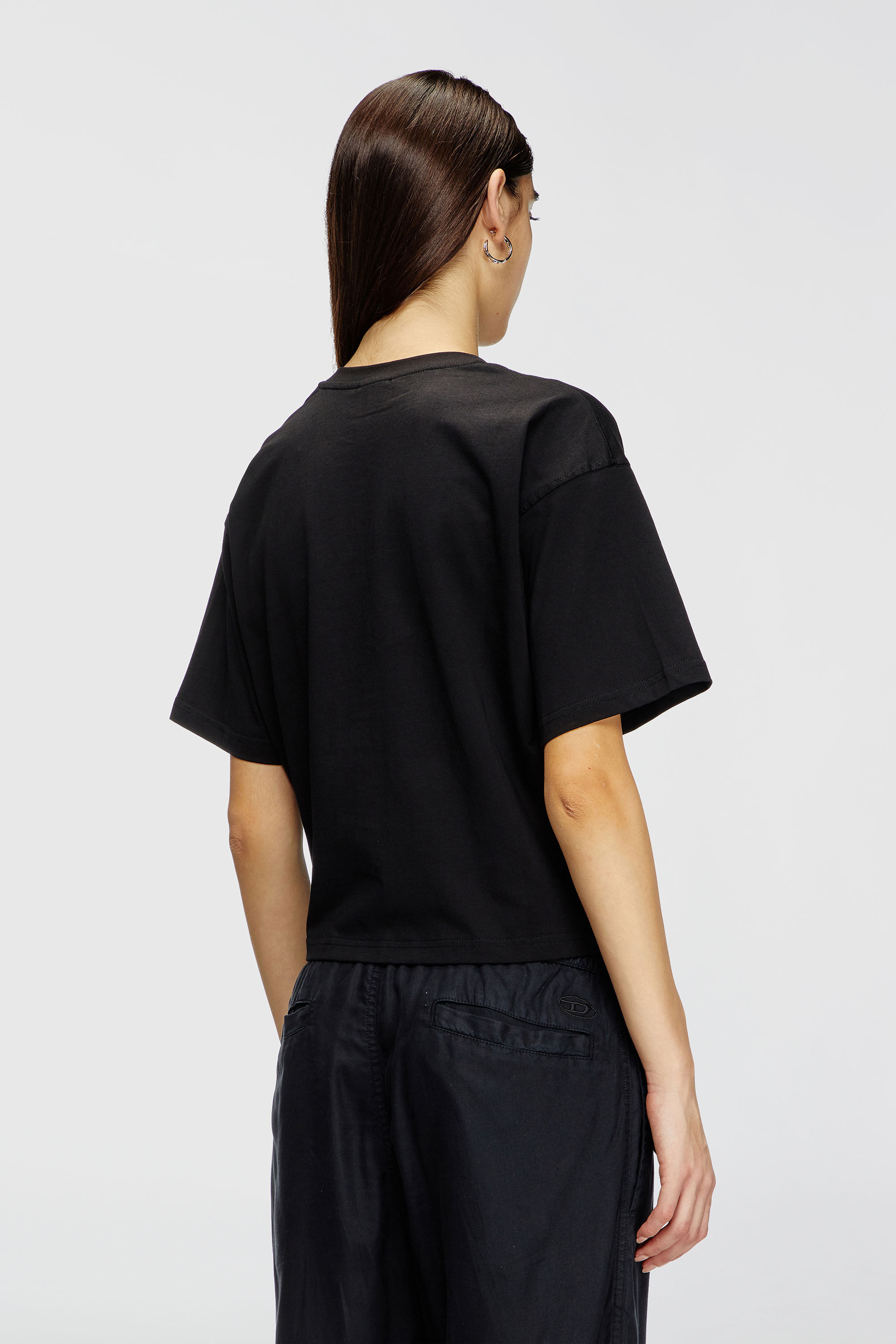 Diesel - T-BUXT-CROP-OD, Woman's Boxy T-shirt with cut-out Oval D logo in Black - 4