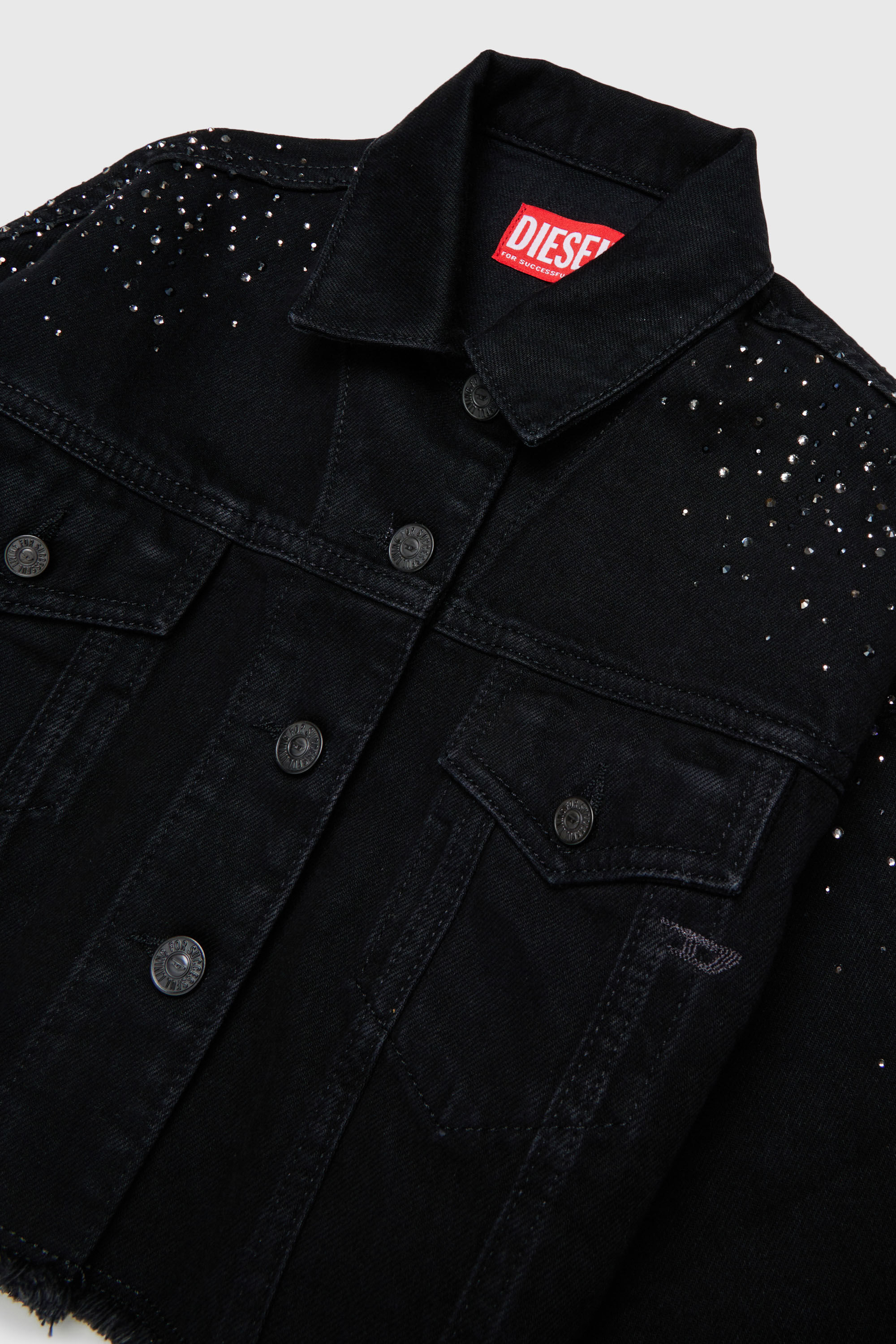Diesel - JILBY, Woman's Cropped embellished trucker jacket in Black/Dark grey - 3