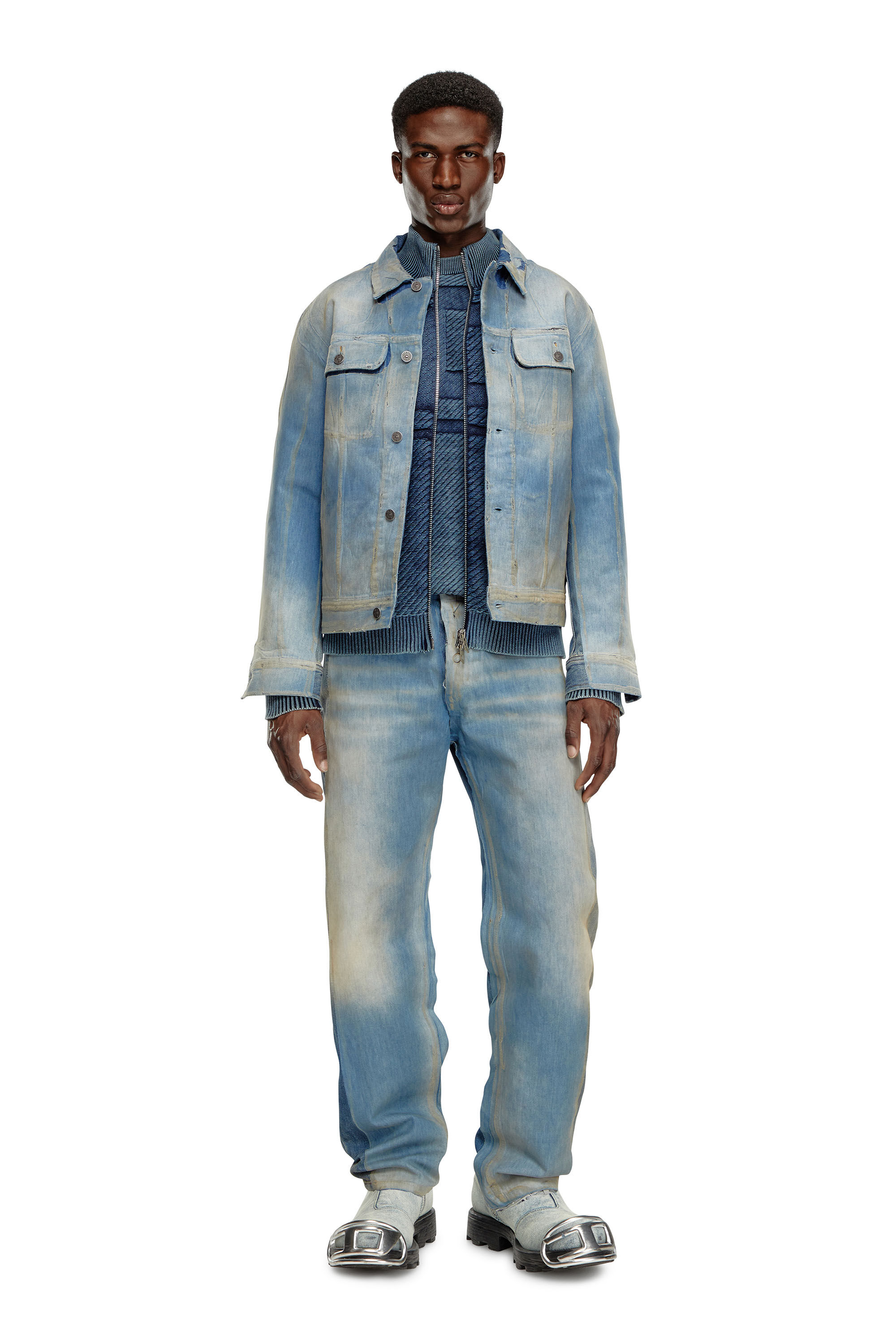 Diesel - D-BARCY-S3, Man's Trucker jacket in peel-off denim in Light Blue - 1