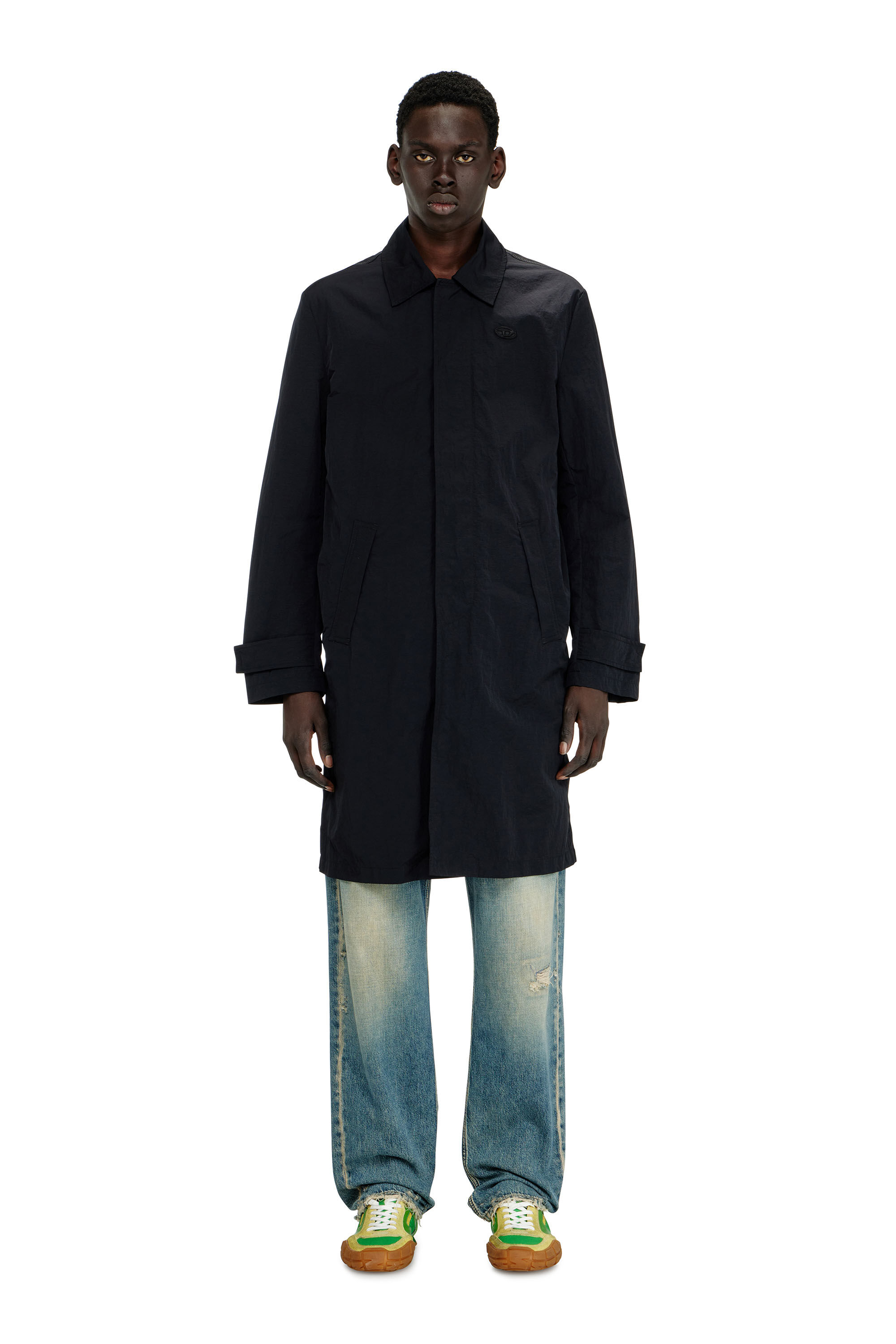 Diesel - J-BURHAT, Man's Nylon coat with shiny crinkle finish in Black - 1
