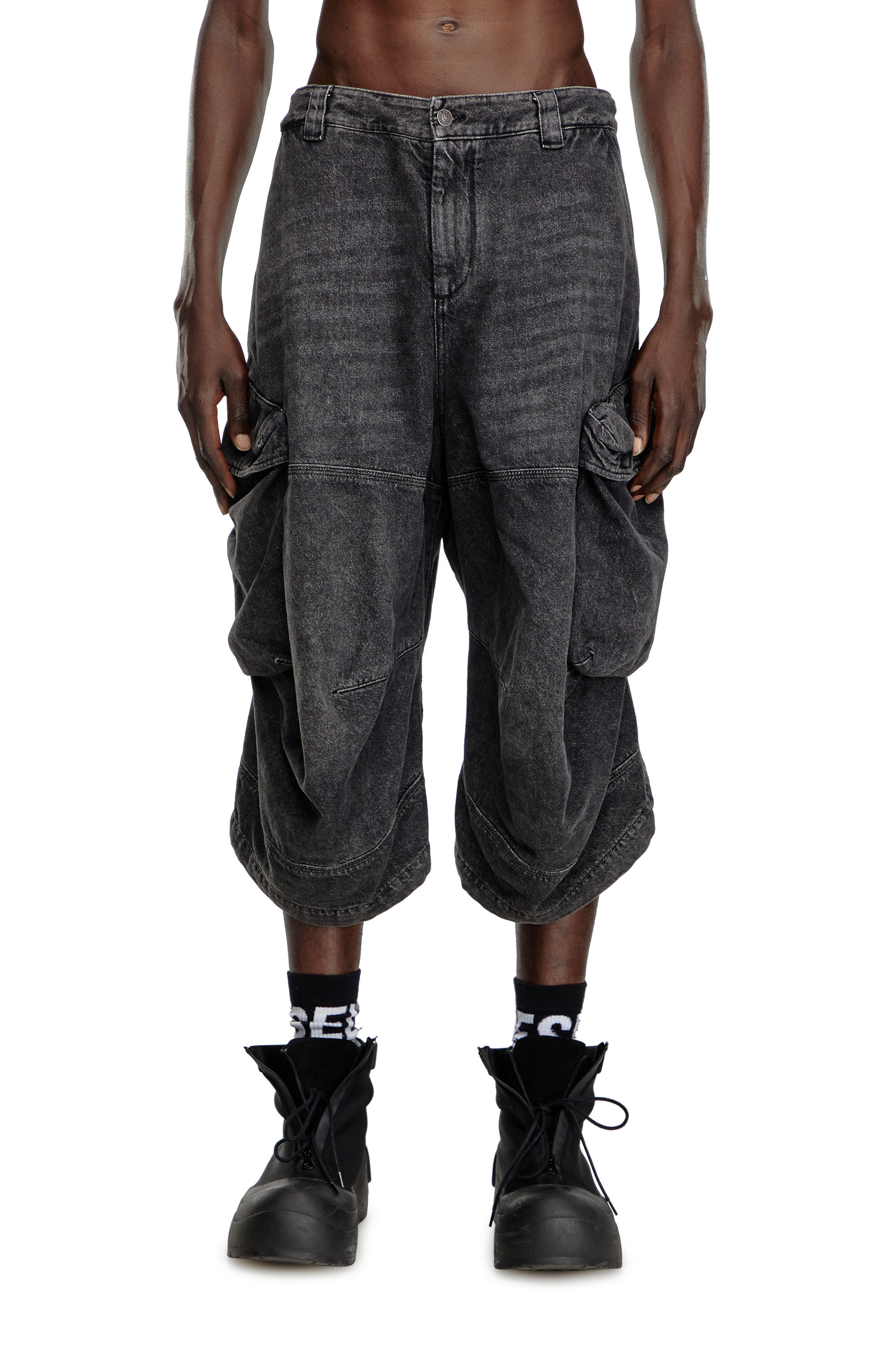 Diesel - D-ARNE-SHORT-S, Man's Long shorts in denim with cargo pockets in Black - 3