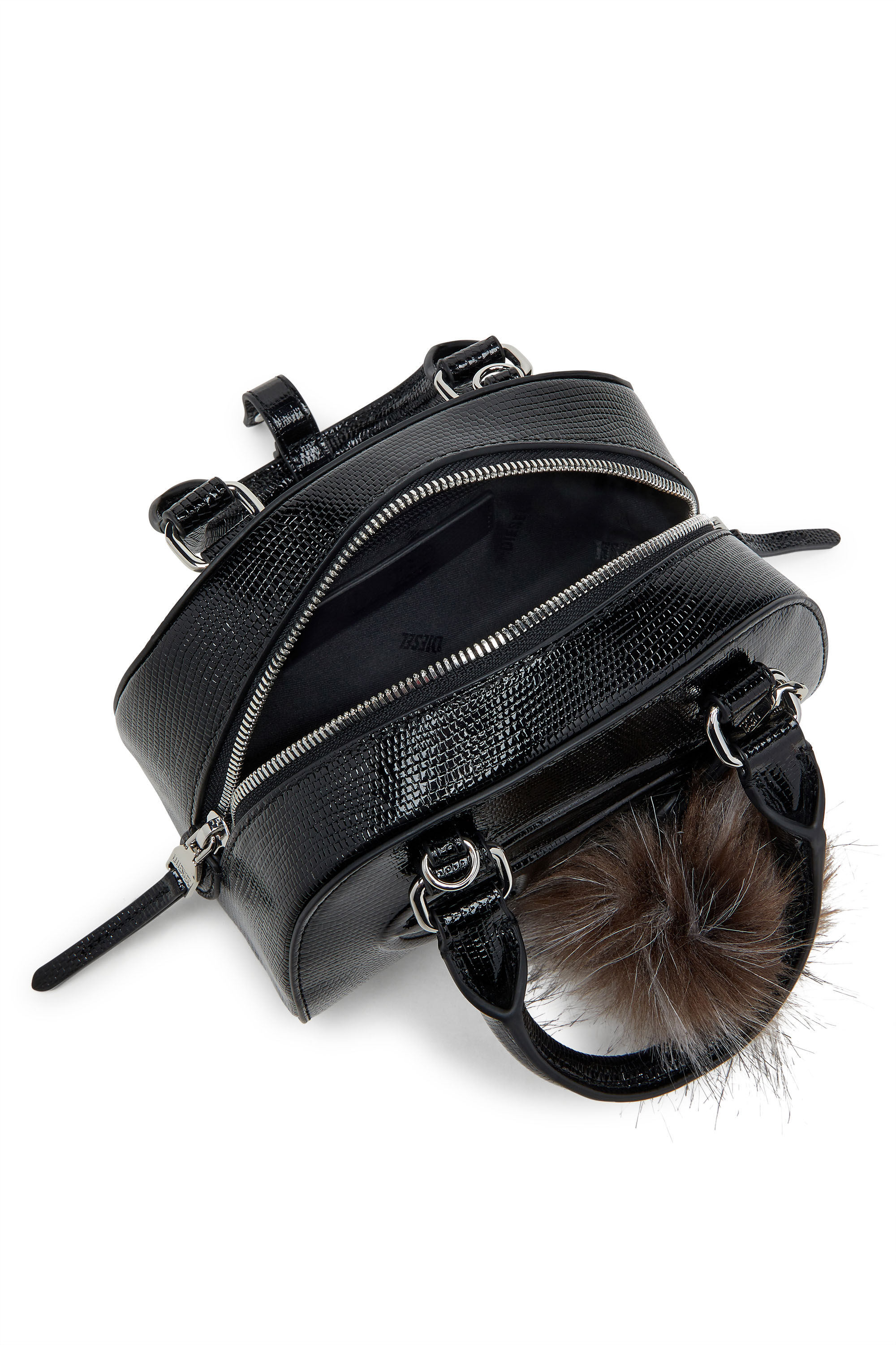 Diesel - 1DR DOME CROSSBODY, Woman's 1DR Dome-Mini bowling bag in embossed leather in Black - 4
