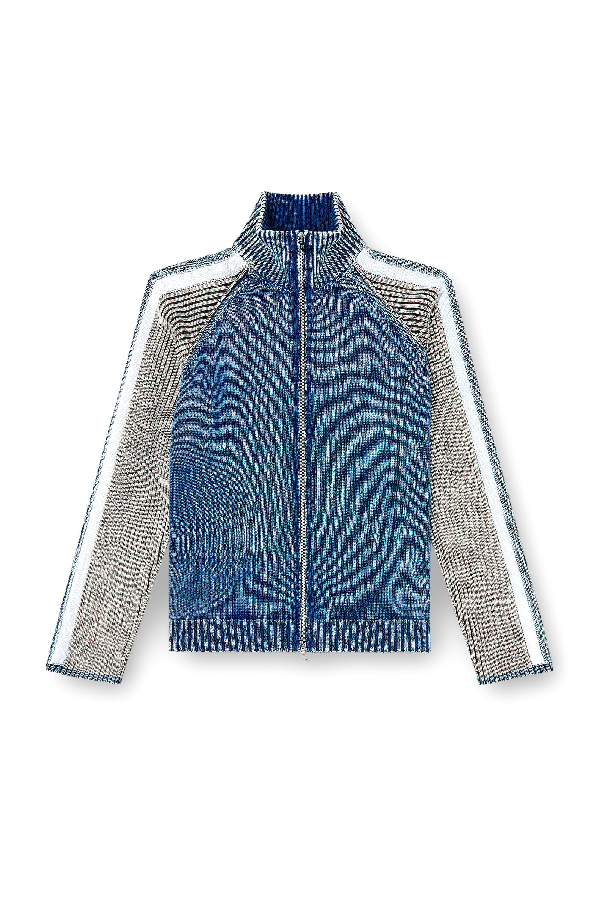 Diesel - K-HERONIMO, Man's Zip-up cardigan with sporty bands in Blue/Grey - 2